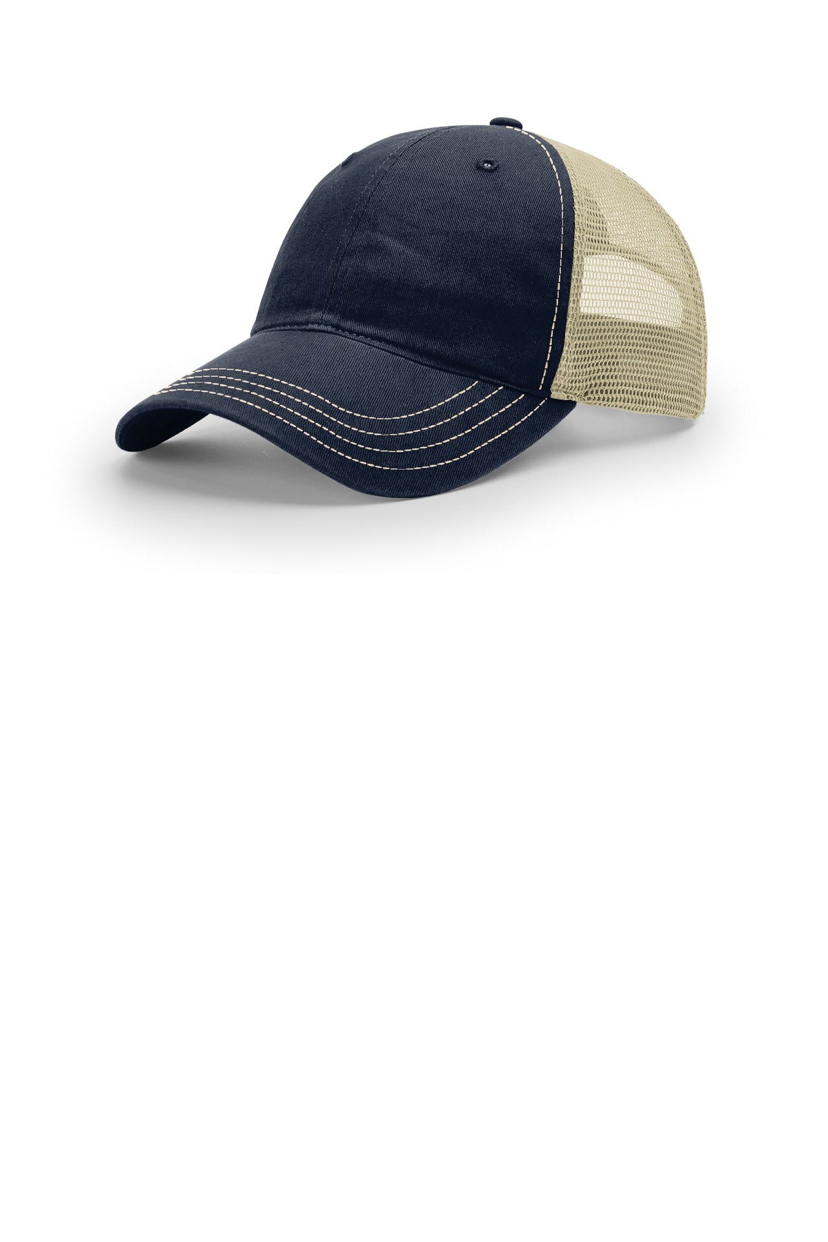 Custom Navy/ Khaki Washed Trucker 111, personalized by SanCanDo Swag in Argyle, TX