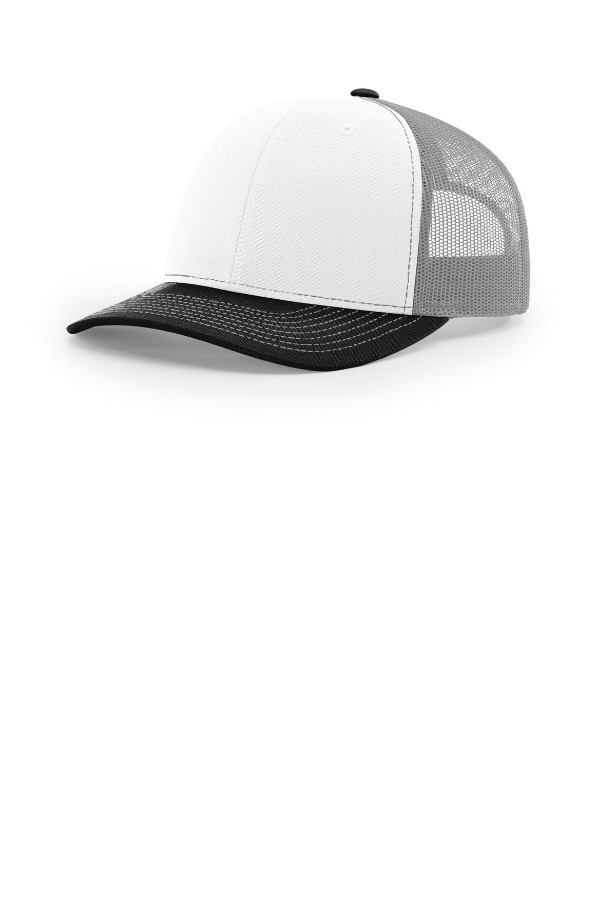 Custom White/ Aluminum/ Black Trucker Cap 112, personalized by SanCanDo Swag in Argyle, TX