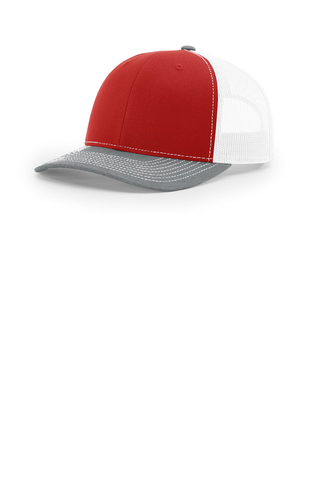 Custom Red/ White/ Heather Grey Trucker Cap 112, personalized by SanCanDo Swag in Argyle, TX