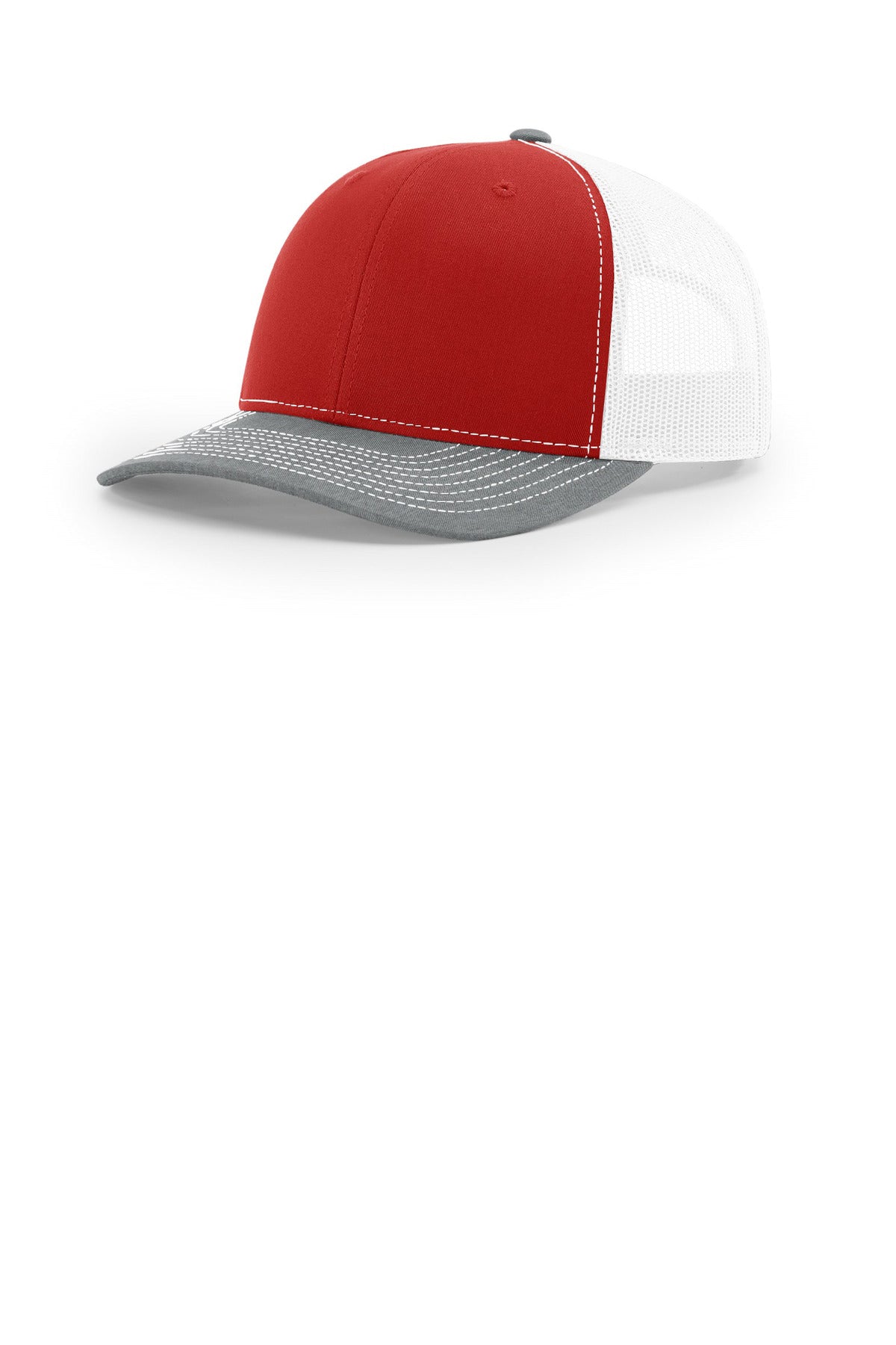 Custom Red/ White/ Heather Grey Trucker Cap 112, personalized by SanCanDo Swag in Argyle, TX