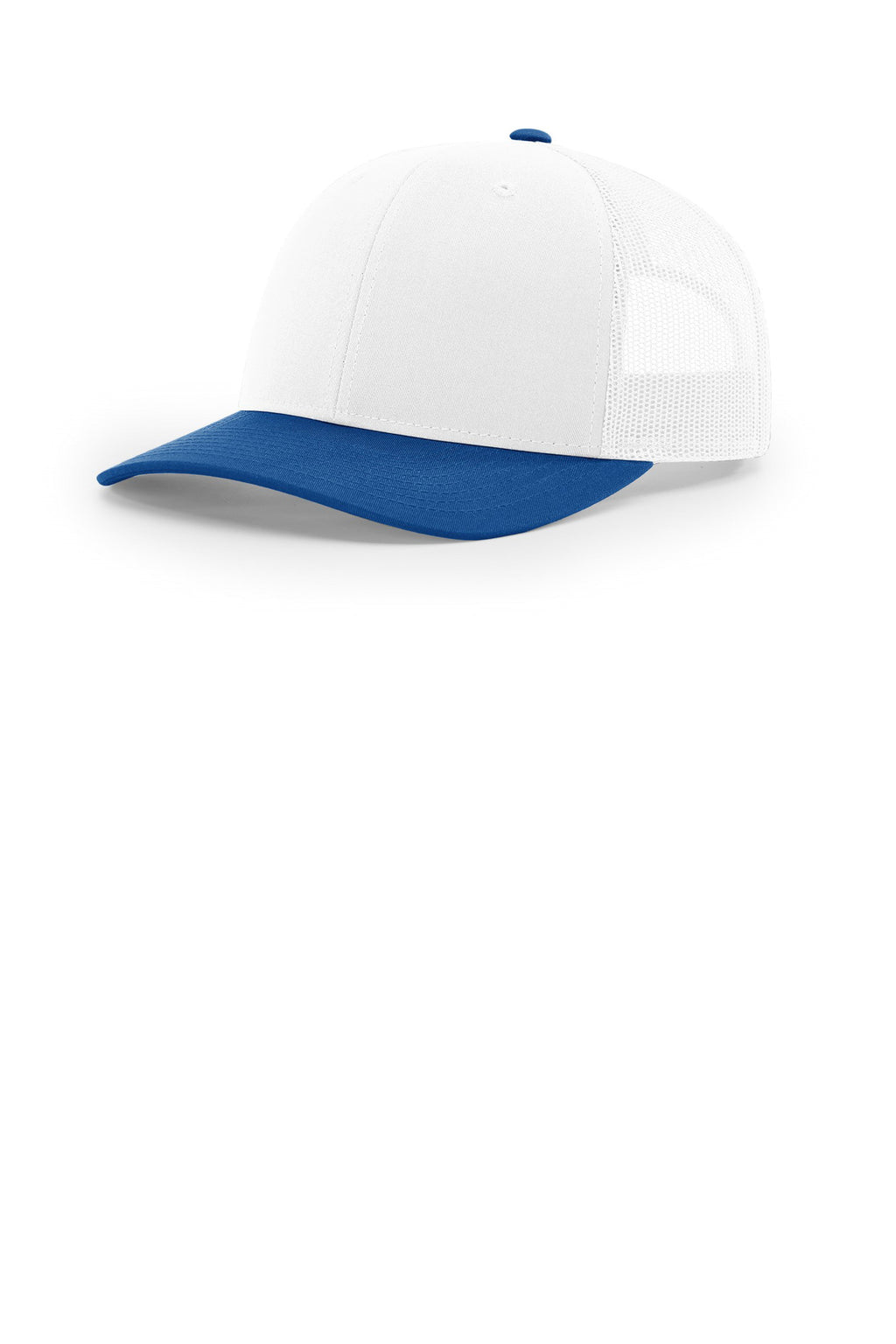 Custom White/ White/ Royal Trucker Cap 112, personalized by SanCanDo Swag in Argyle, TX