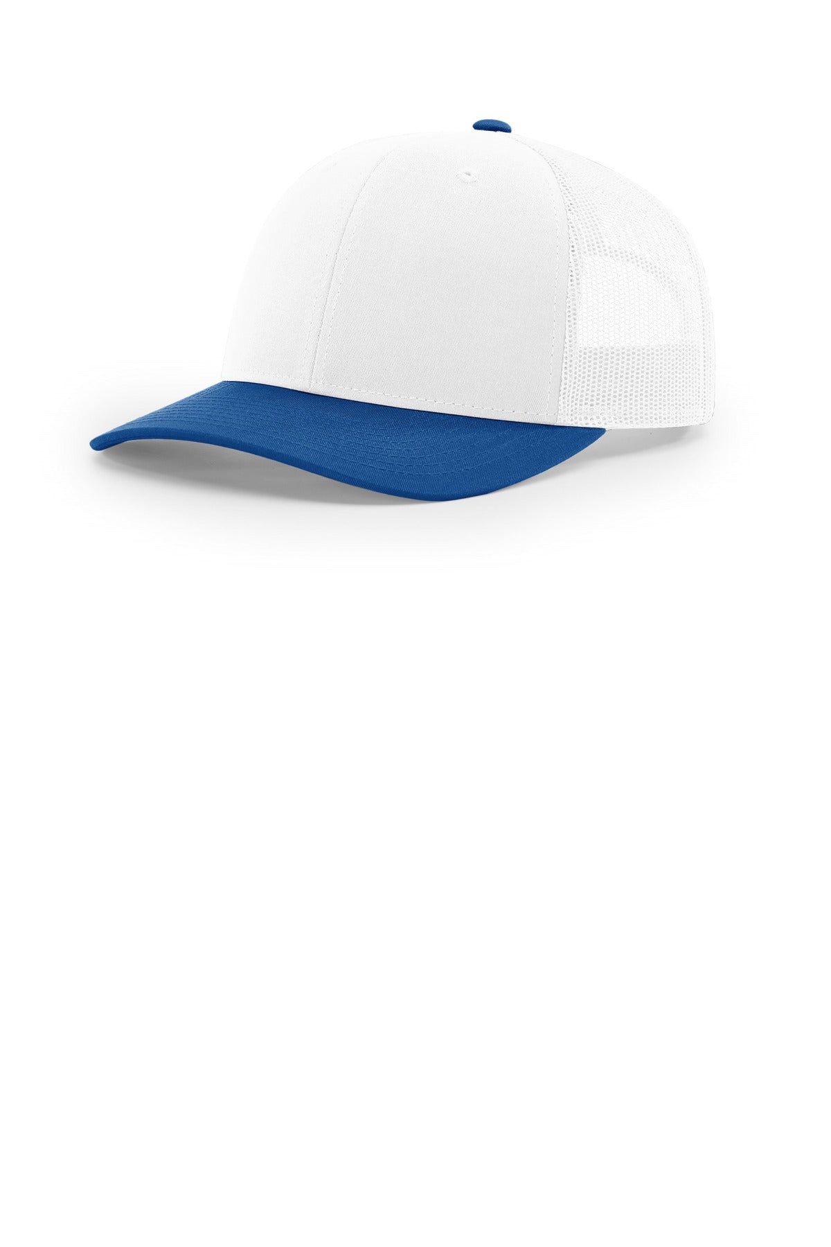Custom White/ White/ Royal Trucker Cap 112, personalized by SanCanDo Swag in Argyle, TX