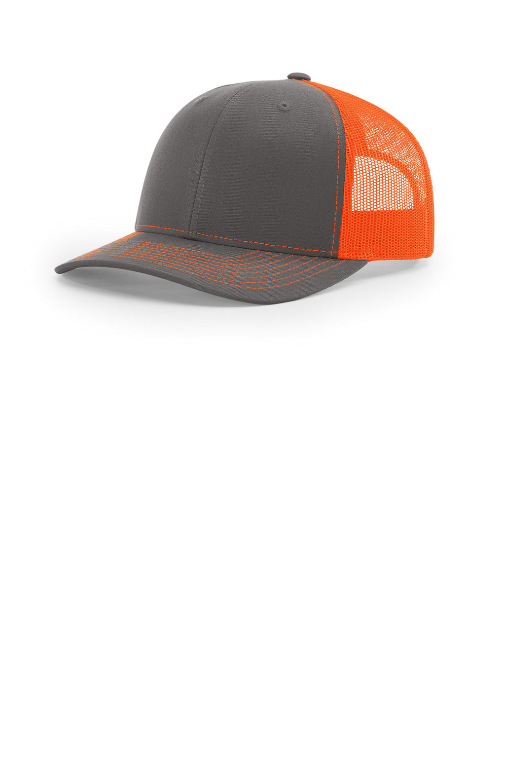 Custom Charcoal/ Neon Orange Trucker Cap 112, personalized by SanCanDo Swag in Argyle, TX