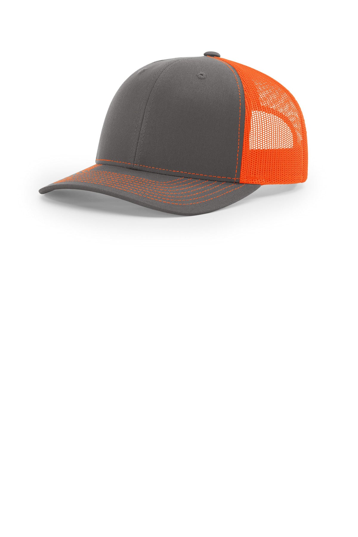 Custom Charcoal/ Neon Orange Trucker Cap 112, personalized by SanCanDo Swag in Argyle, TX