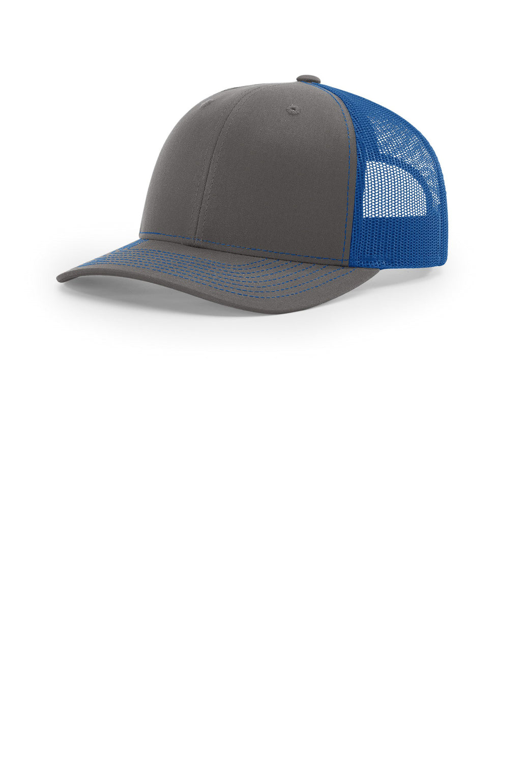 Custom Charcoal/ Royal Trucker Cap 112, personalized by SanCanDo Swag in Argyle, TX