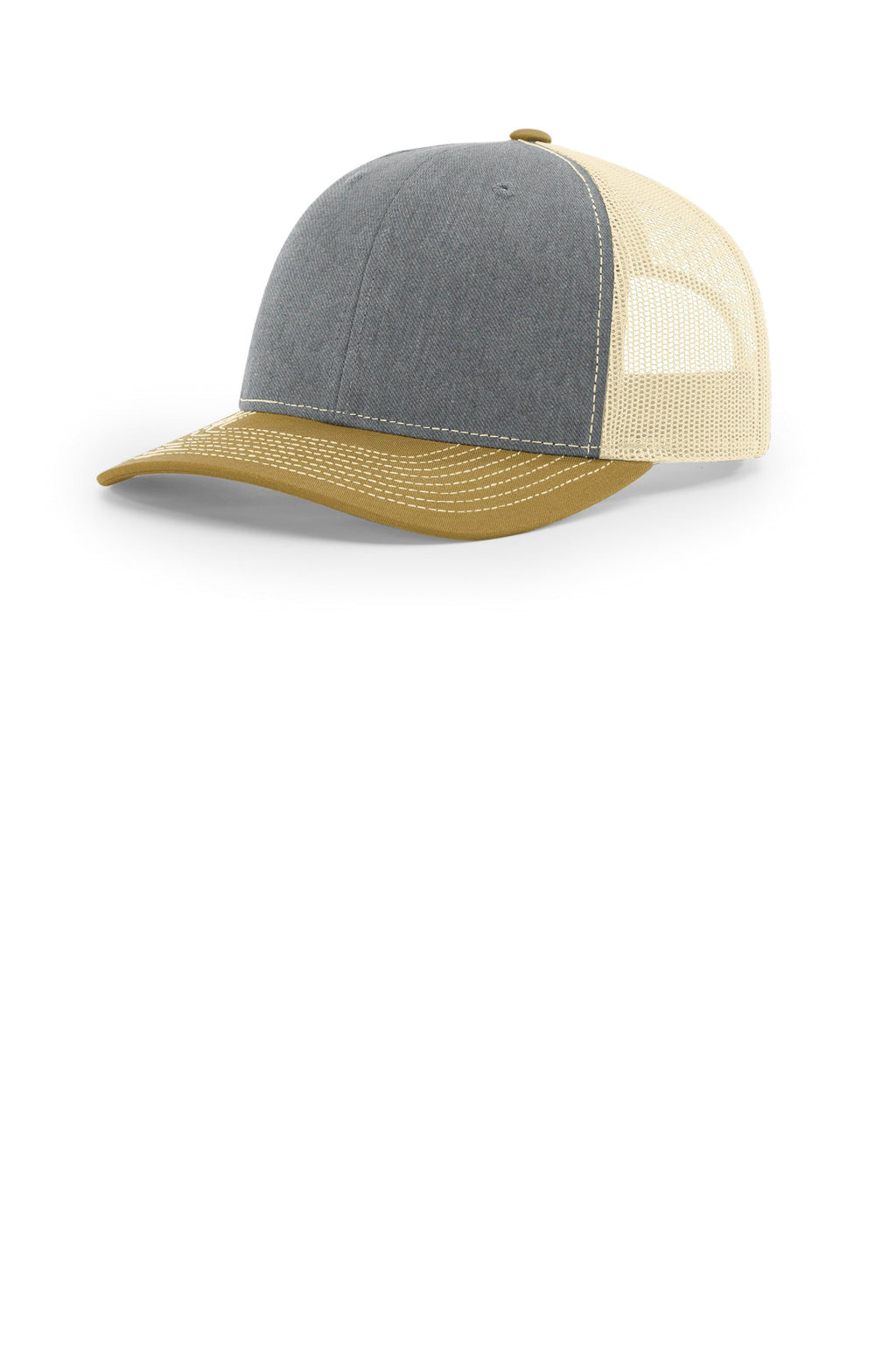 Custom Heather Grey/ Birch/ Amber Gold Trucker Cap 112, personalized by SanCanDo Swag in Argyle, TX