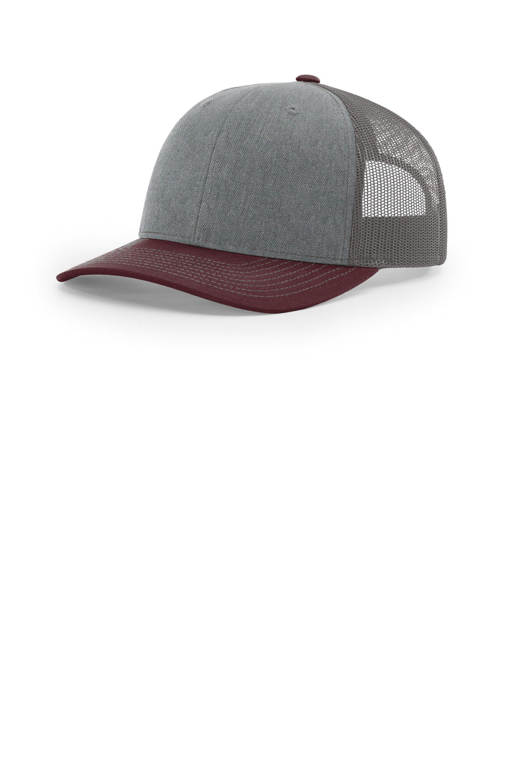 Custom Heather Grey/ Charcoal/ Maroon Trucker Cap 112, personalized by SanCanDo Swag in Argyle, TX