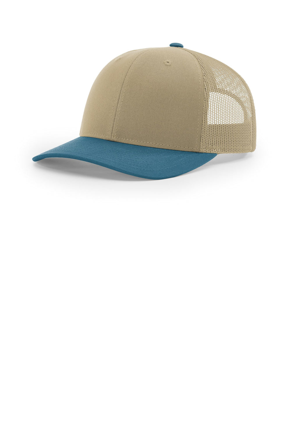 Custom Khaki/ Khaki/ Legion Blue Trucker Cap 112, personalized by SanCanDo Swag in Argyle, TX