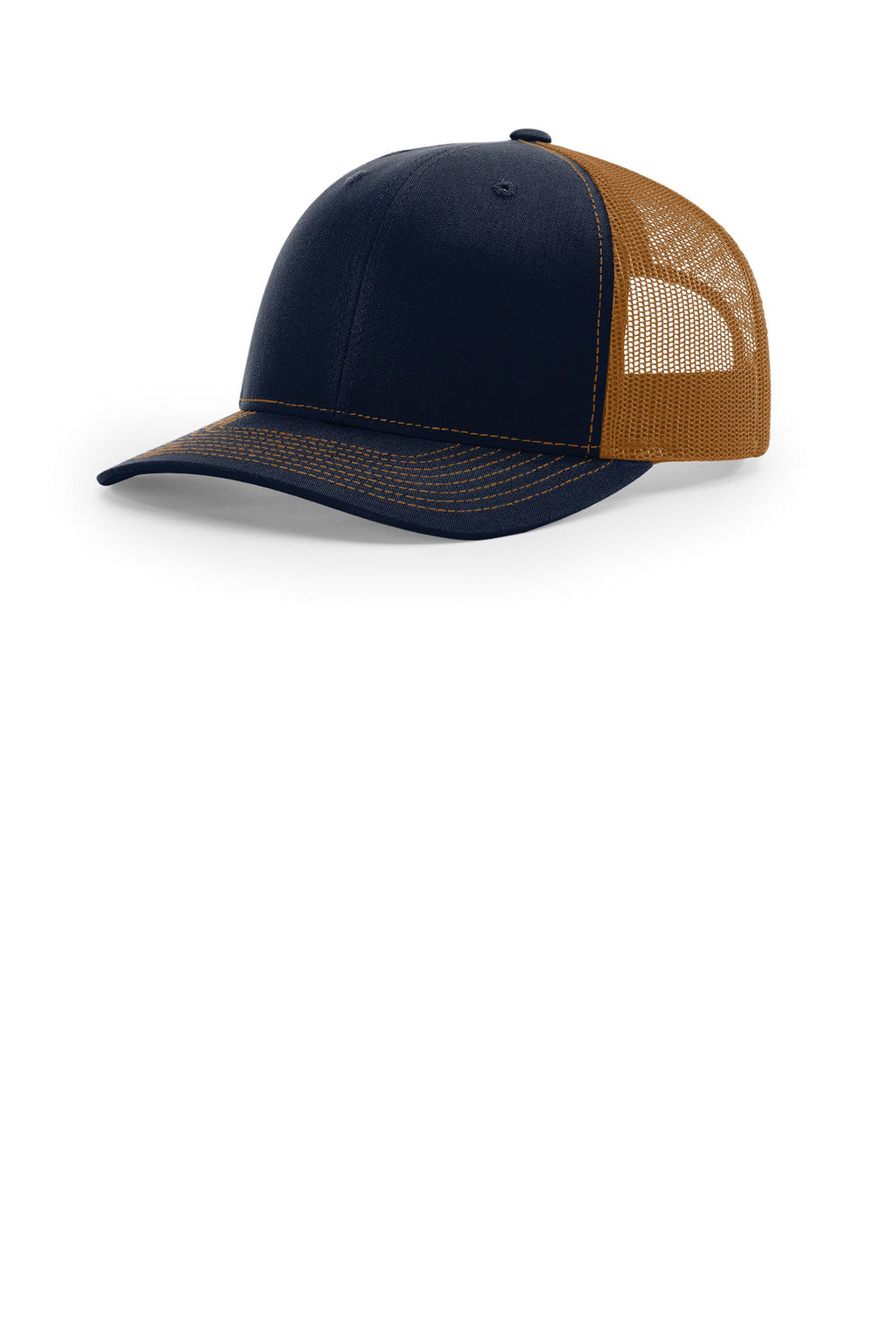 Custom Navy/ Caramel Trucker Cap 112, personalized by SanCanDo Swag in Argyle, TX