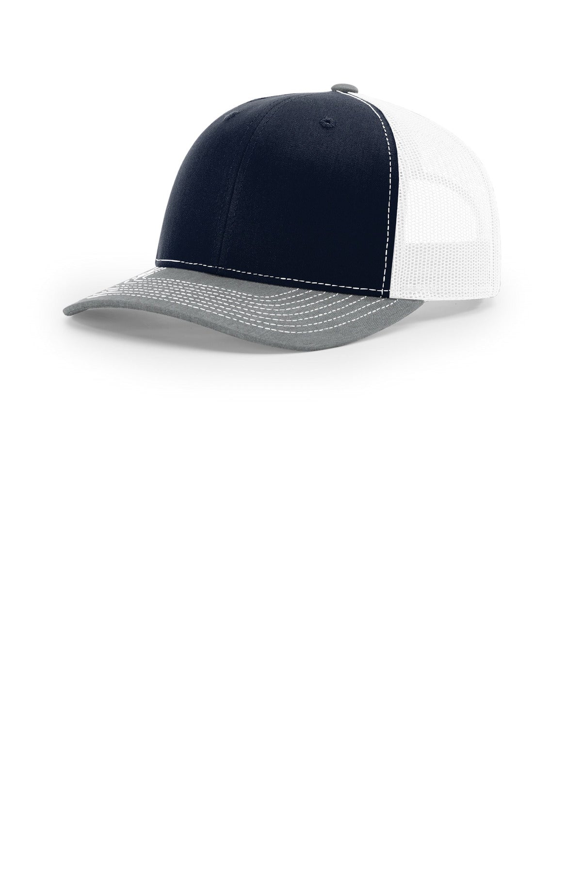 Custom Navy/ White/ Heather Grey Trucker Cap 112, personalized by SanCanDo Swag in Argyle, TX