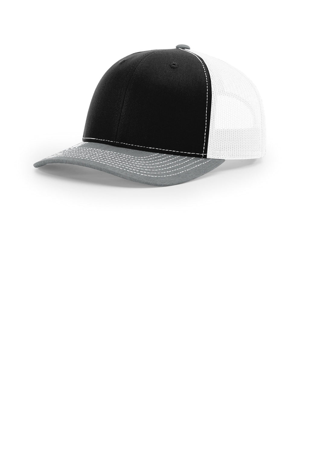 Custom Black/ White/ Heather Grey Trucker Cap 112, personalized by SanCanDo Swag in Argyle, TX