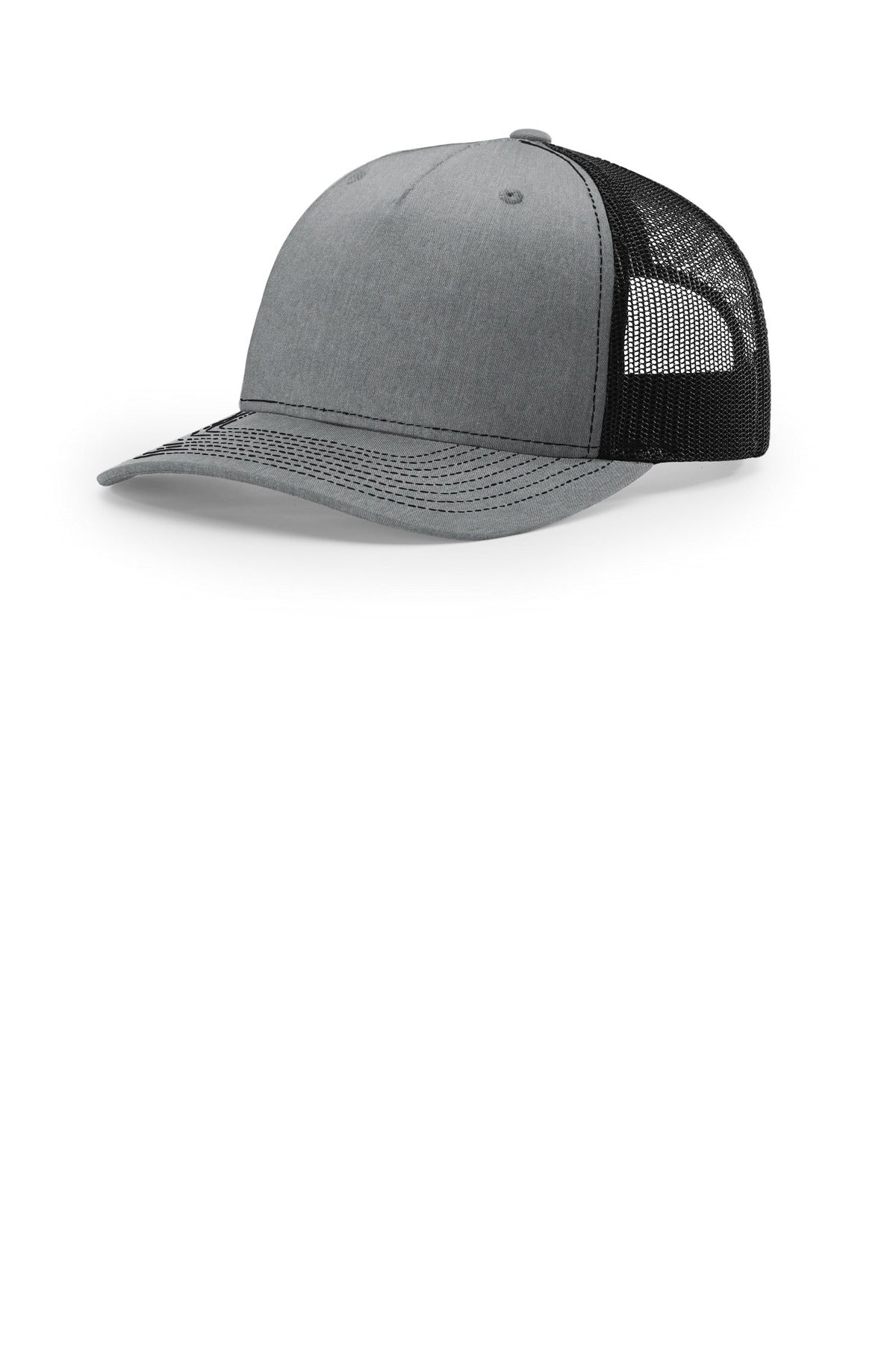 Custom Heather Grey/ Black Five-Panel Trucker 112FP, personalized by SanCanDo Swag in Argyle, TX