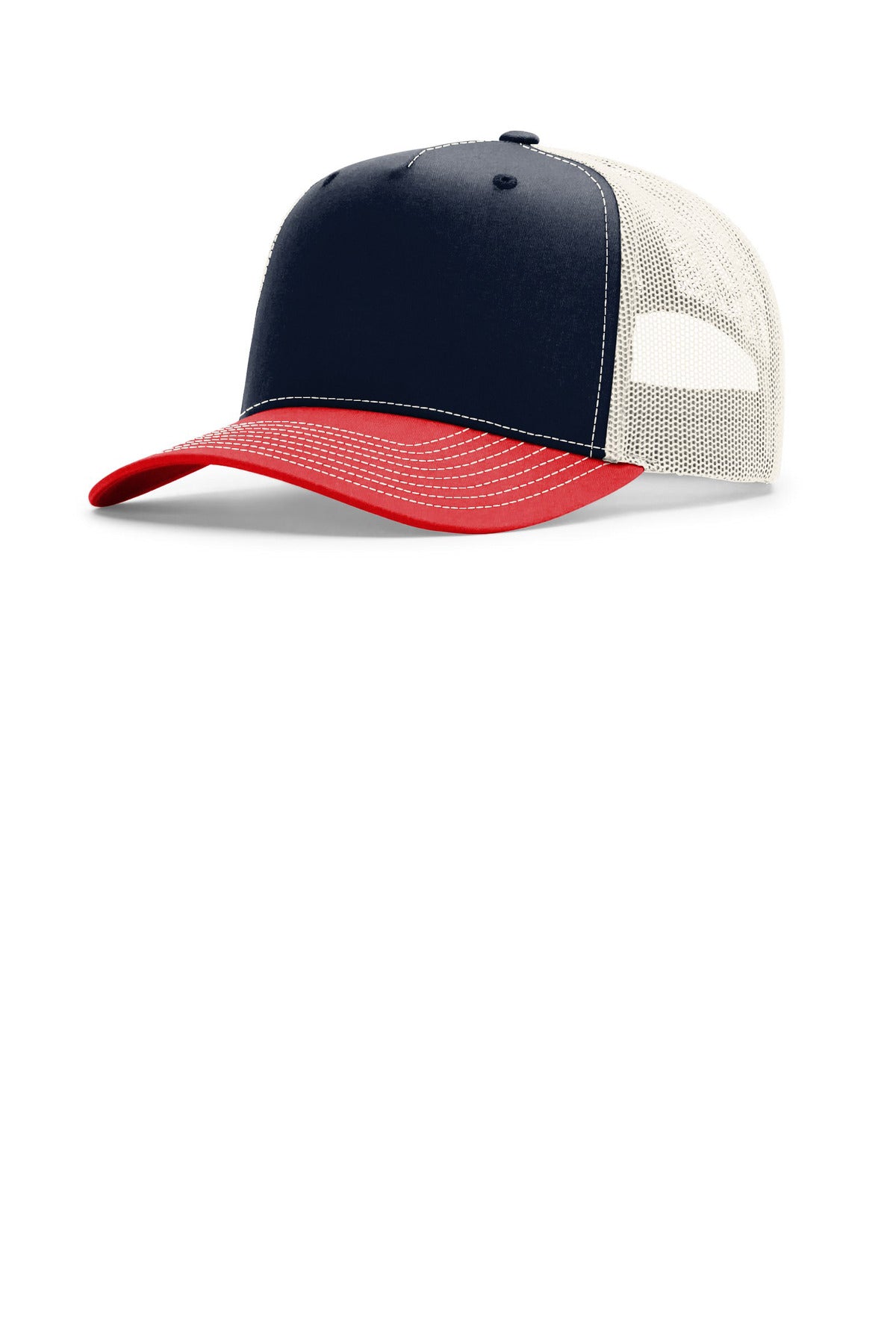 Custom Navy/ Birch/ Red Five-Panel Champ Trucker 112FPC, personalized by SanCanDo Swag in Argyle, TX