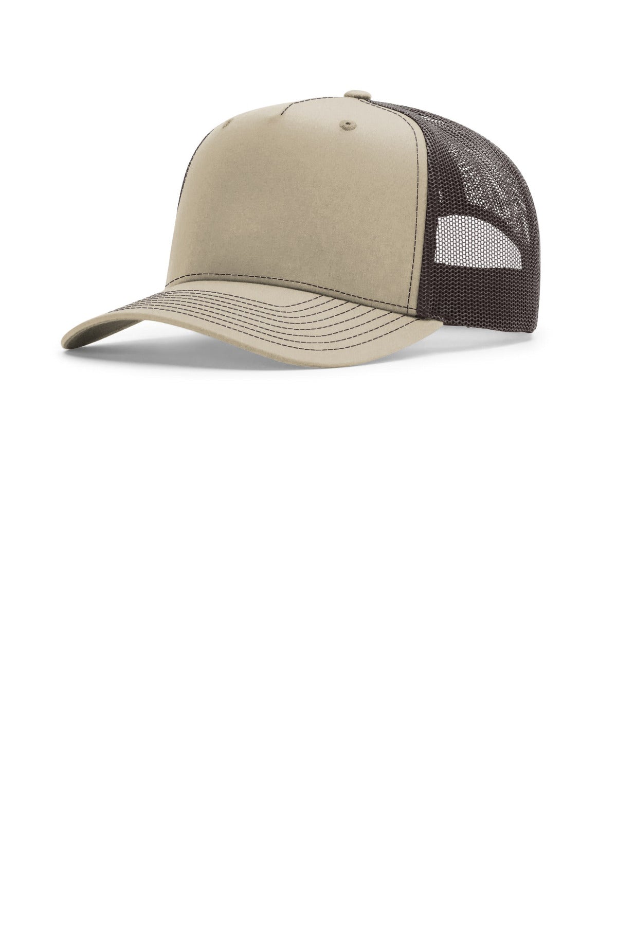 Custom Khaki/ Coffee Five-Panel Champ Trucker 112FPC, personalized by SanCanDo Swag in Argyle, TX