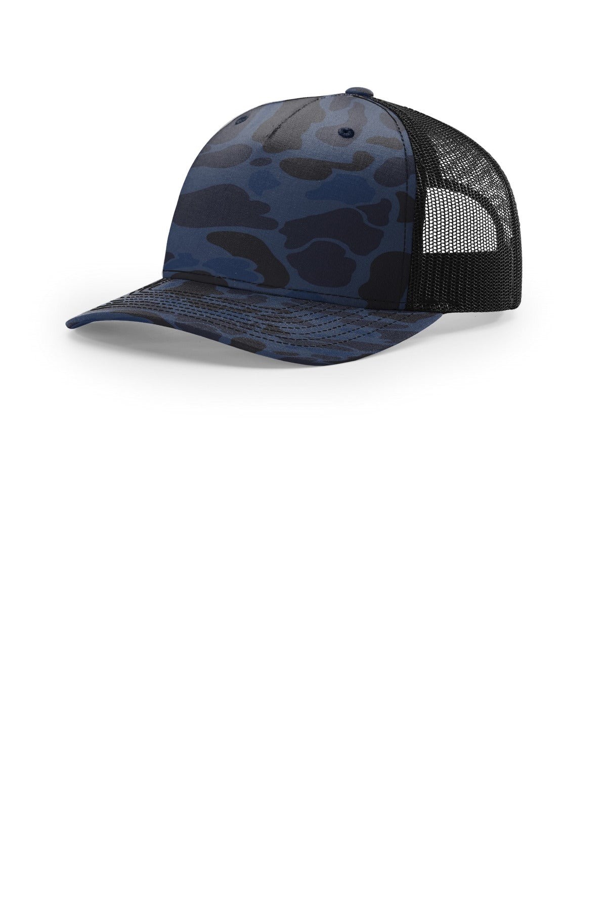 Custom Admiral Duck Camo/ Black Printed Five-Panel Trucker 112PFP, personalized by SanCanDo Swag in Argyle, TX