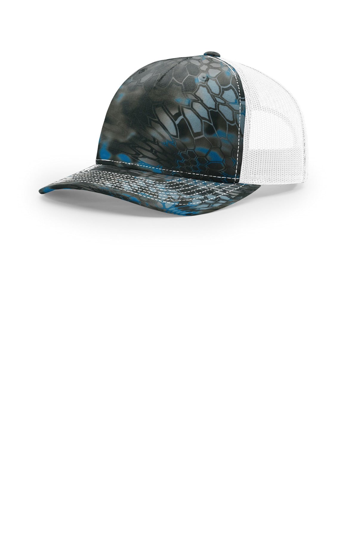 Custom Kryptek Neptune/ White Printed Five-Panel Trucker 112PFP, personalized by SanCanDo Swag in Argyle, TX