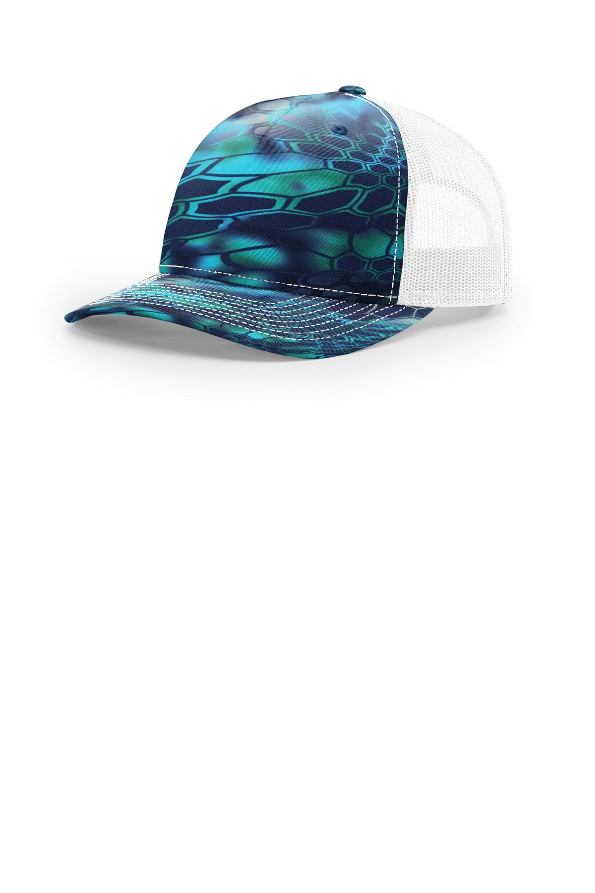 Custom Kryptek Pontus/ White Printed Five-Panel Trucker 112PFP, personalized by SanCanDo Swag in Argyle, TX