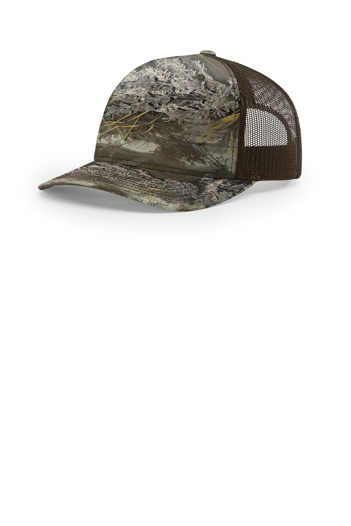 Custom Realtree Max-1 Xt/ Brown Printed Five-Panel Trucker 112PFP, personalized by SanCanDo Swag in Argyle, TX