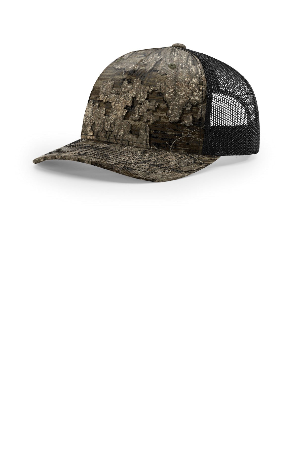 Custom Realtree Timber/ Black Printed Five-Panel Trucker 112PFP, personalized by SanCanDo Swag in Argyle, TX
