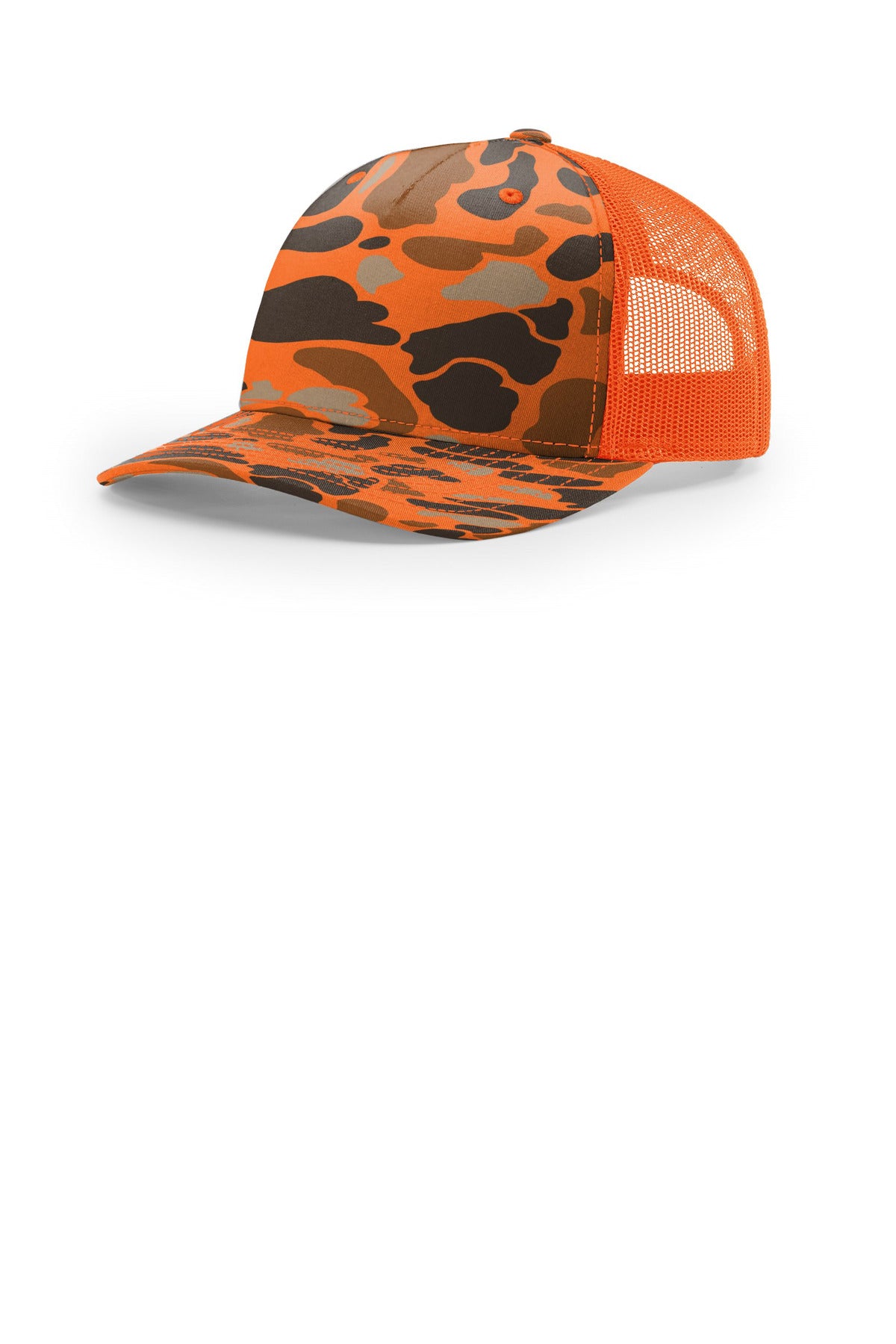 Custom Blaze Duck Camo/ Blaze Printed Five-Panel Trucker 112PFP, personalized by SanCanDo Swag in Argyle, TX