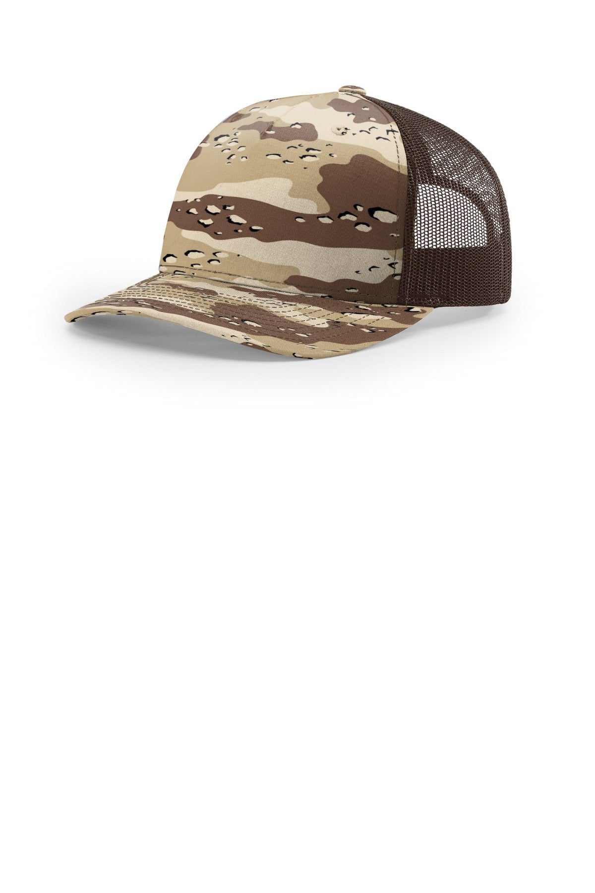 Custom Desert Camo/ Brown Printed Five-Panel Trucker 112PFP, personalized by SanCanDo Swag in Argyle, TX