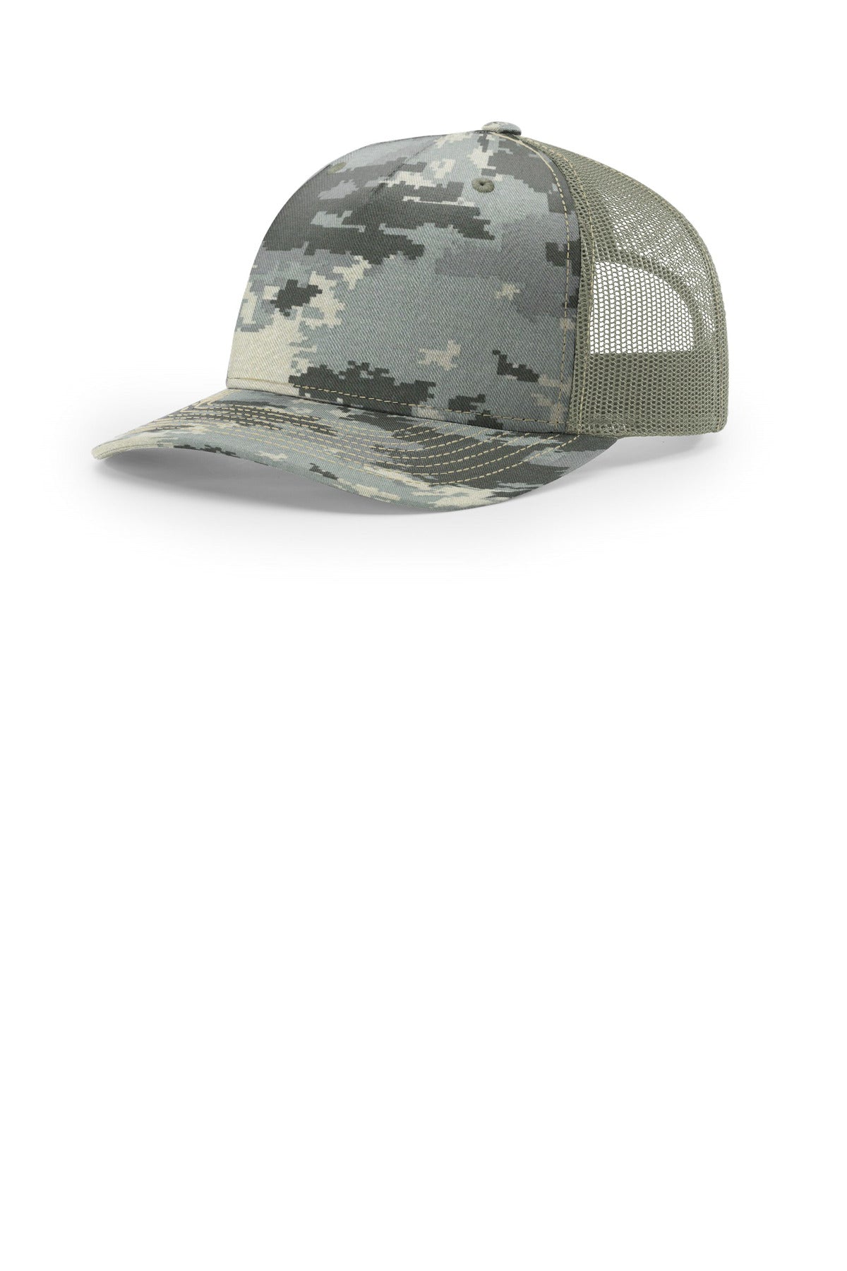 Custom Digital Camo/ Light Green Printed Five-Panel Trucker 112PFP, personalized by SanCanDo Swag in Argyle, TX