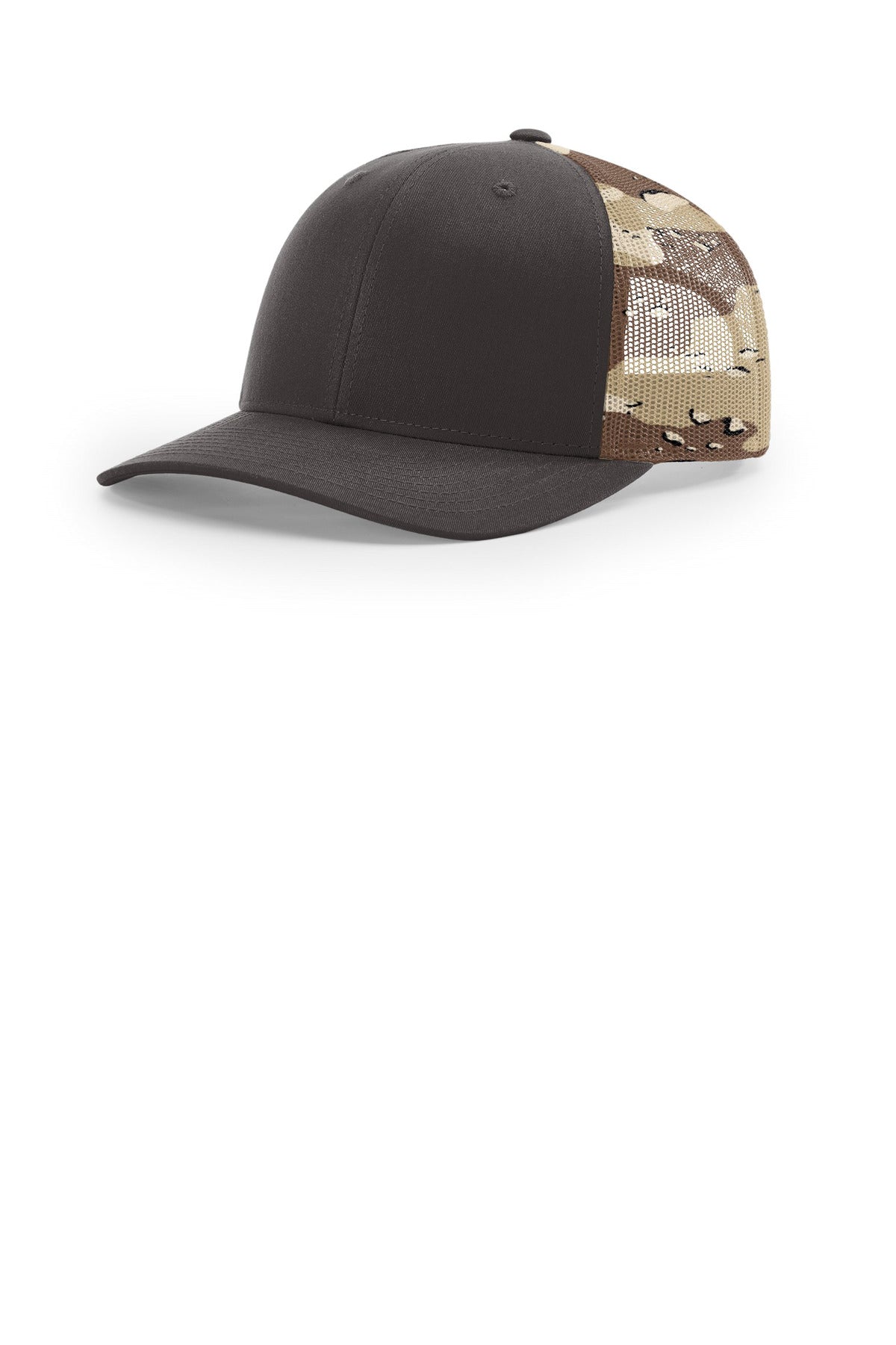 Custom Brown/ Desert Camo Printed Mesh Trucker 112PM, personalized by SanCanDo Swag in Argyle, TX