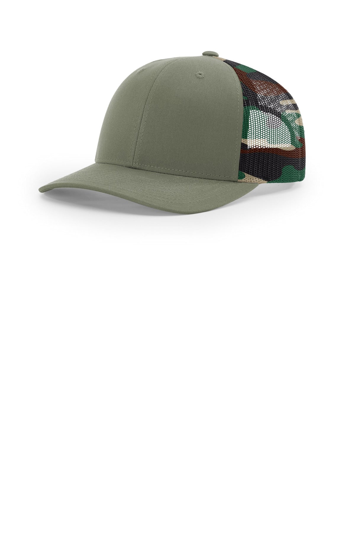 Custom Loden/ Green Camo Printed Mesh Trucker 112PM, personalized by SanCanDo Swag in Argyle, TX