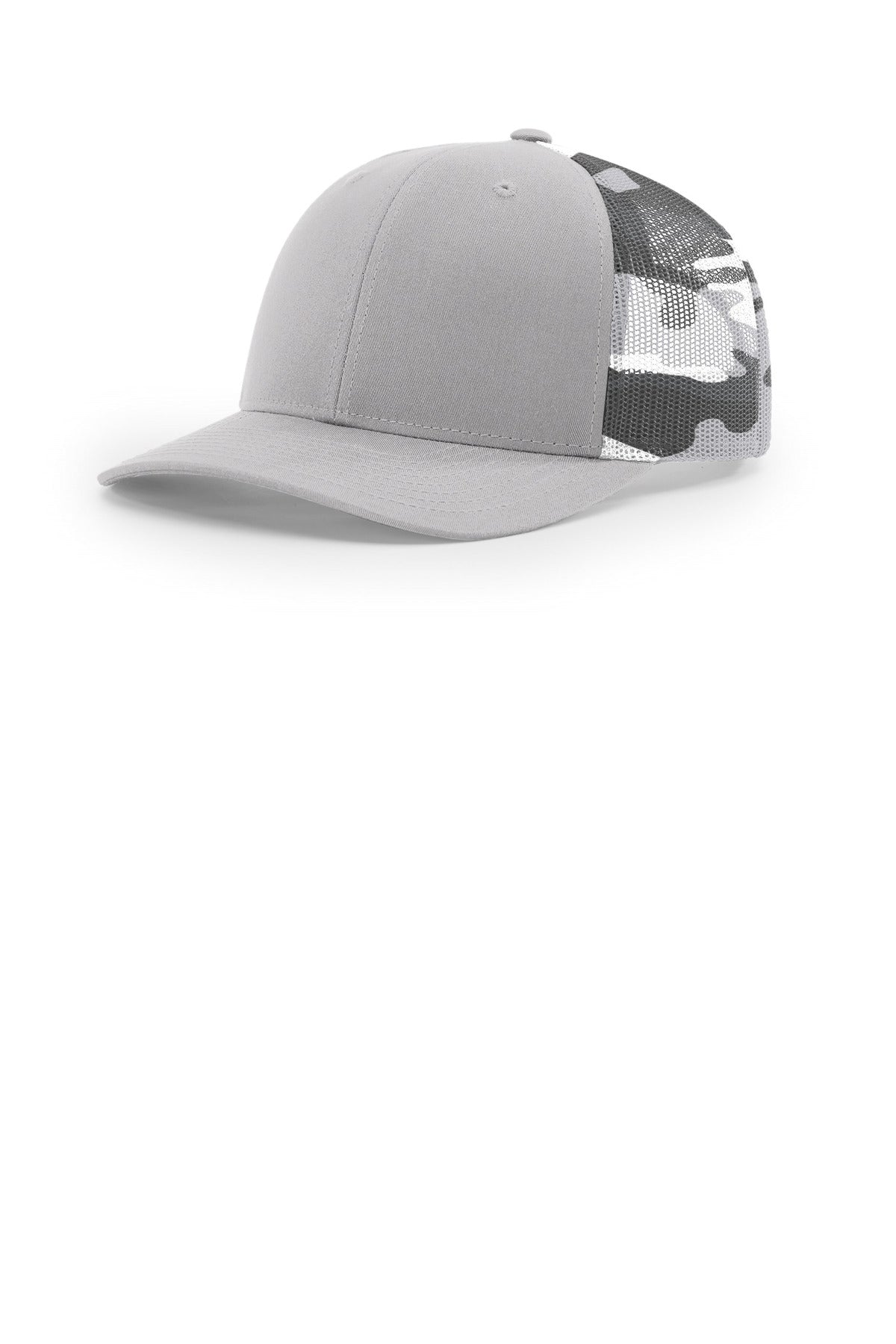 Custom Silver/ Grey Camo Printed Mesh Trucker 112PM, personalized by SanCanDo Swag in Argyle, TX