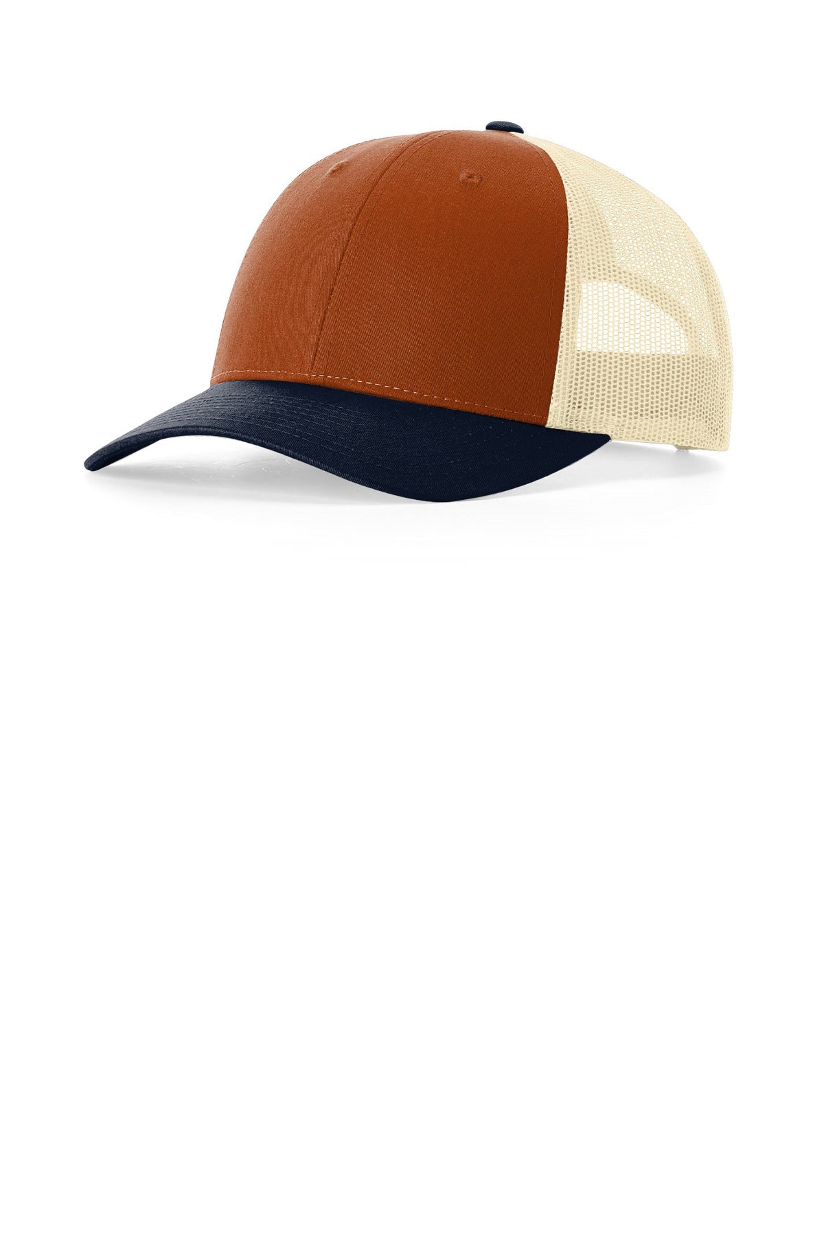 Custom Dark Orange/ Birch/ Patriot Blue Low Pro Trucker 115, personalized by SanCanDo Swag in Argyle, TX