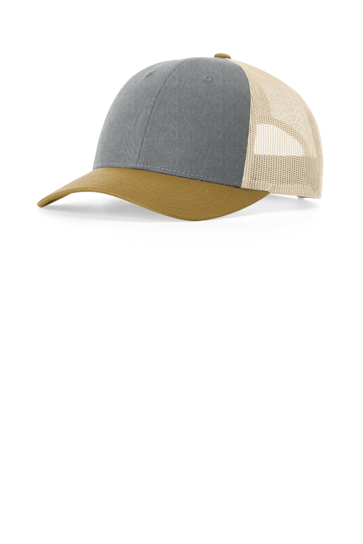 Custom Heather Grey/ Birch/ Amber Gold Low Pro Trucker 115, personalized by SanCanDo Swag in Argyle, TX