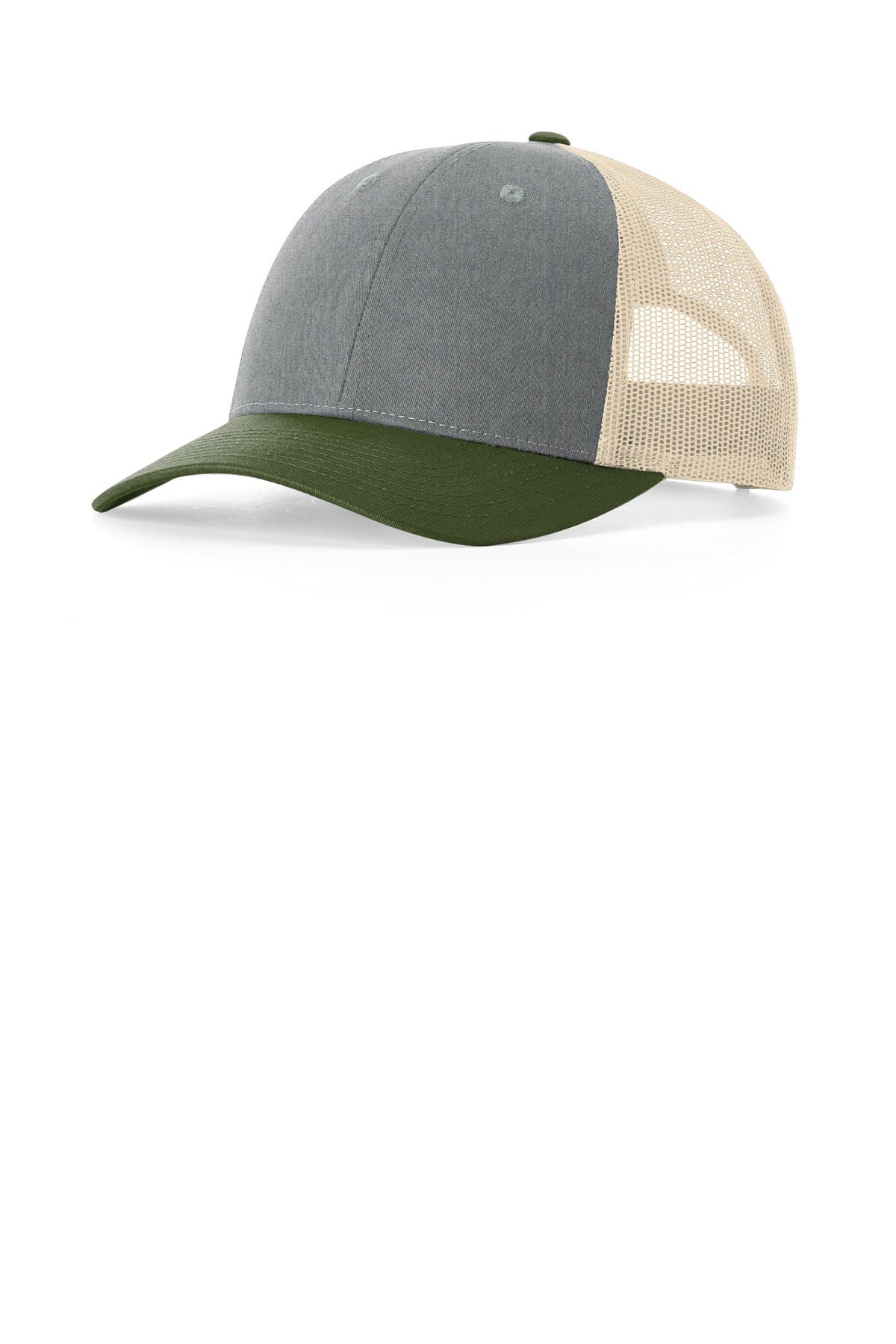 Custom Heather Grey/ Birch/ Army Olive Low Pro Trucker 115, personalized by SanCanDo Swag in Argyle, TX