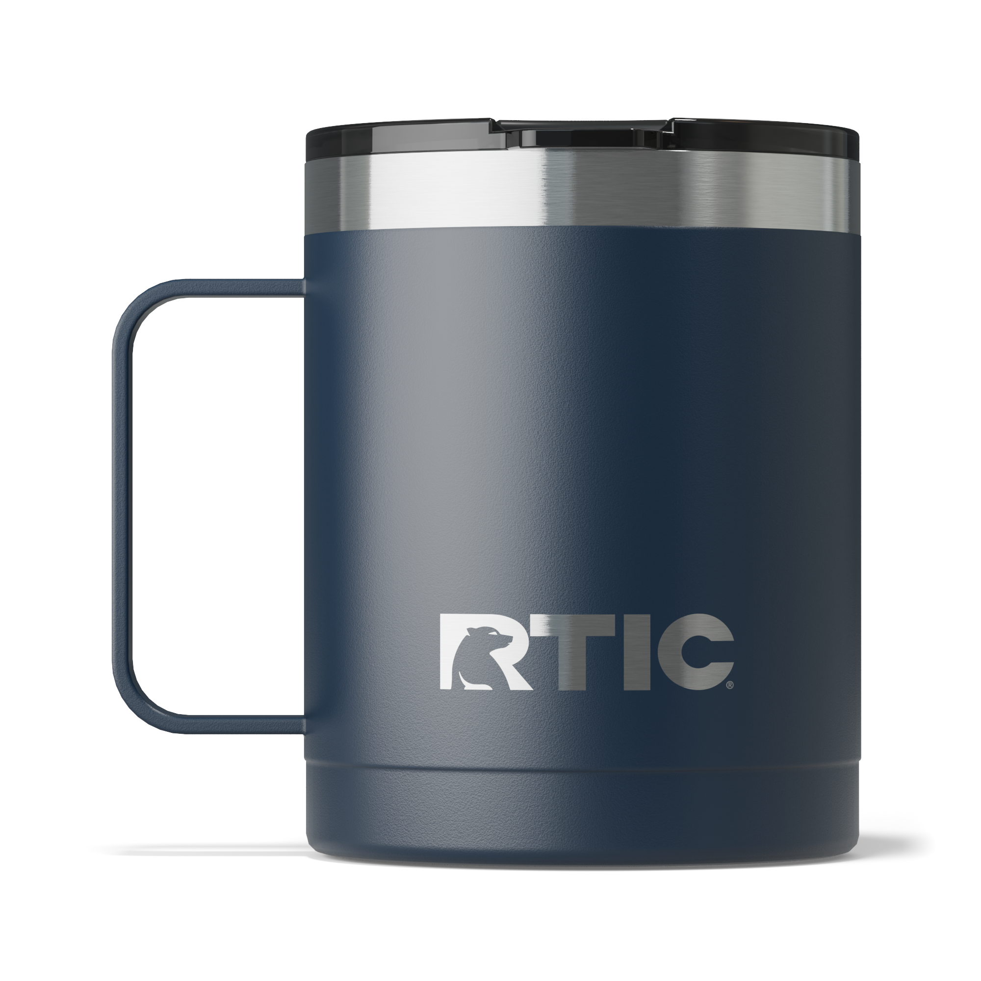 Custom Navy RTIC 12 oz Ceramic Lined Coffee Mug, personalized by SanCanDo Swag in Argyle, TX