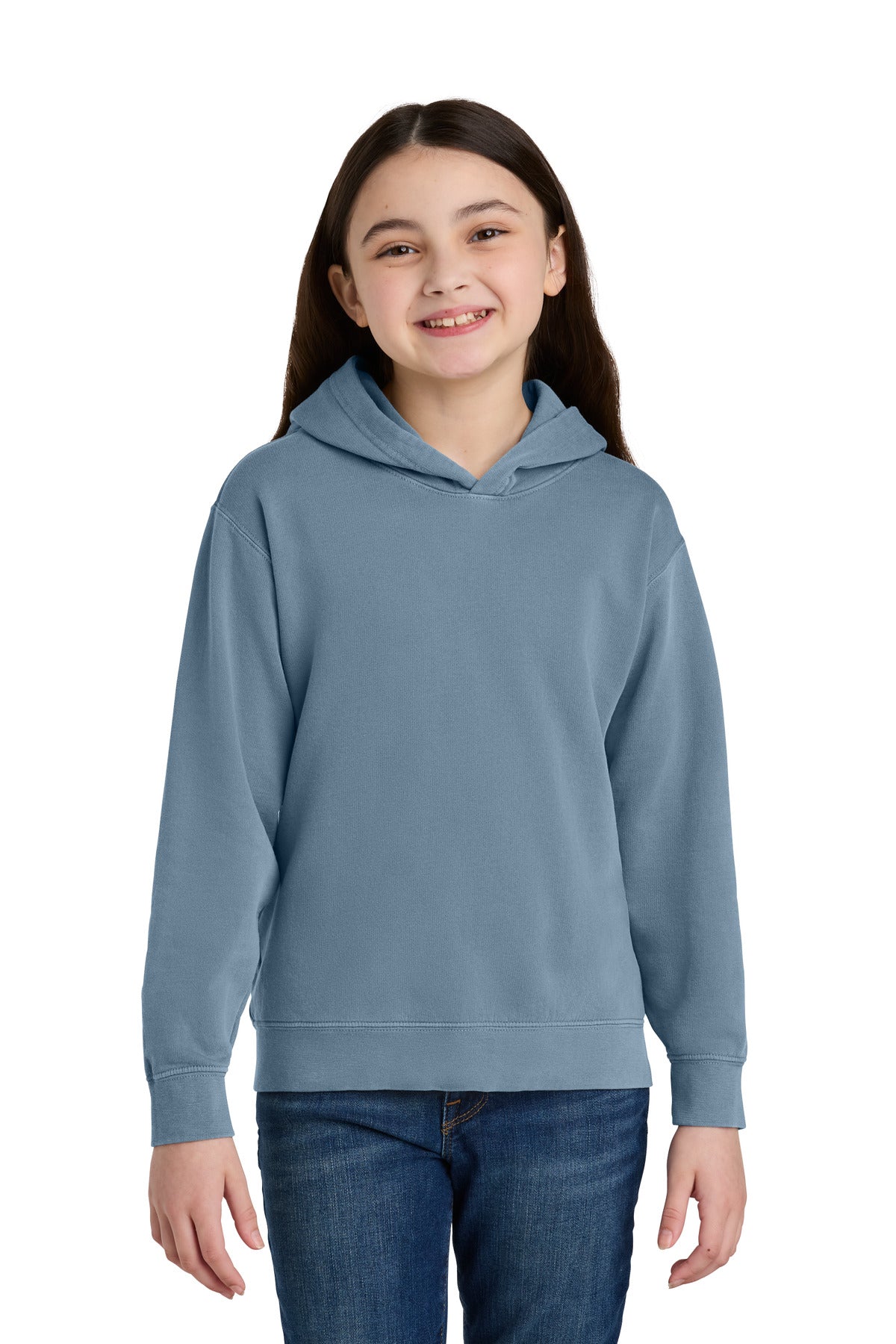 Custom Blue Jean Youth Lightweight Hoodie 1467Y, personalized by SanCanDo Swag in Argyle, TX