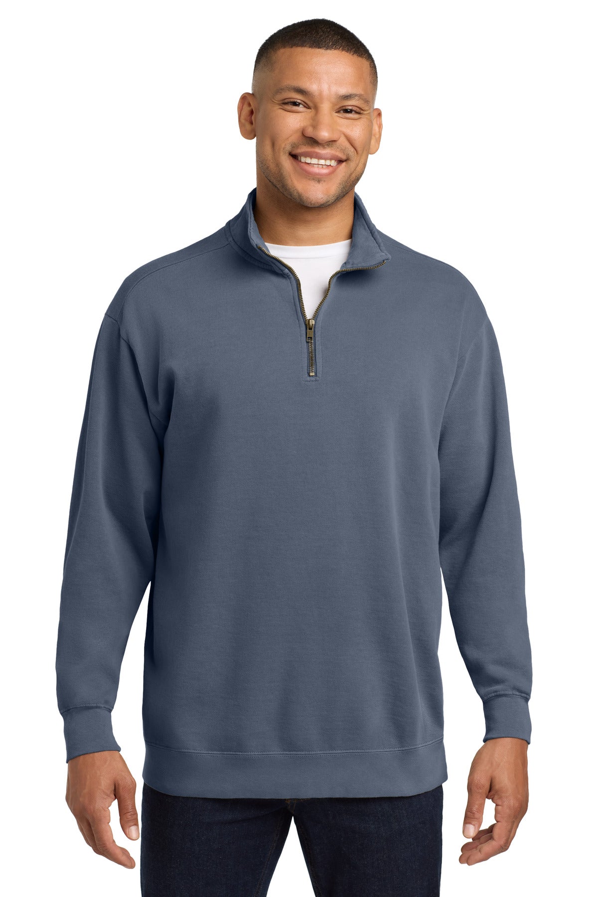 Custom Blue Jean Ring Spun 1/4-Zip Sweatshirt 1580, personalized by SanCanDo Swag in Argyle, TX