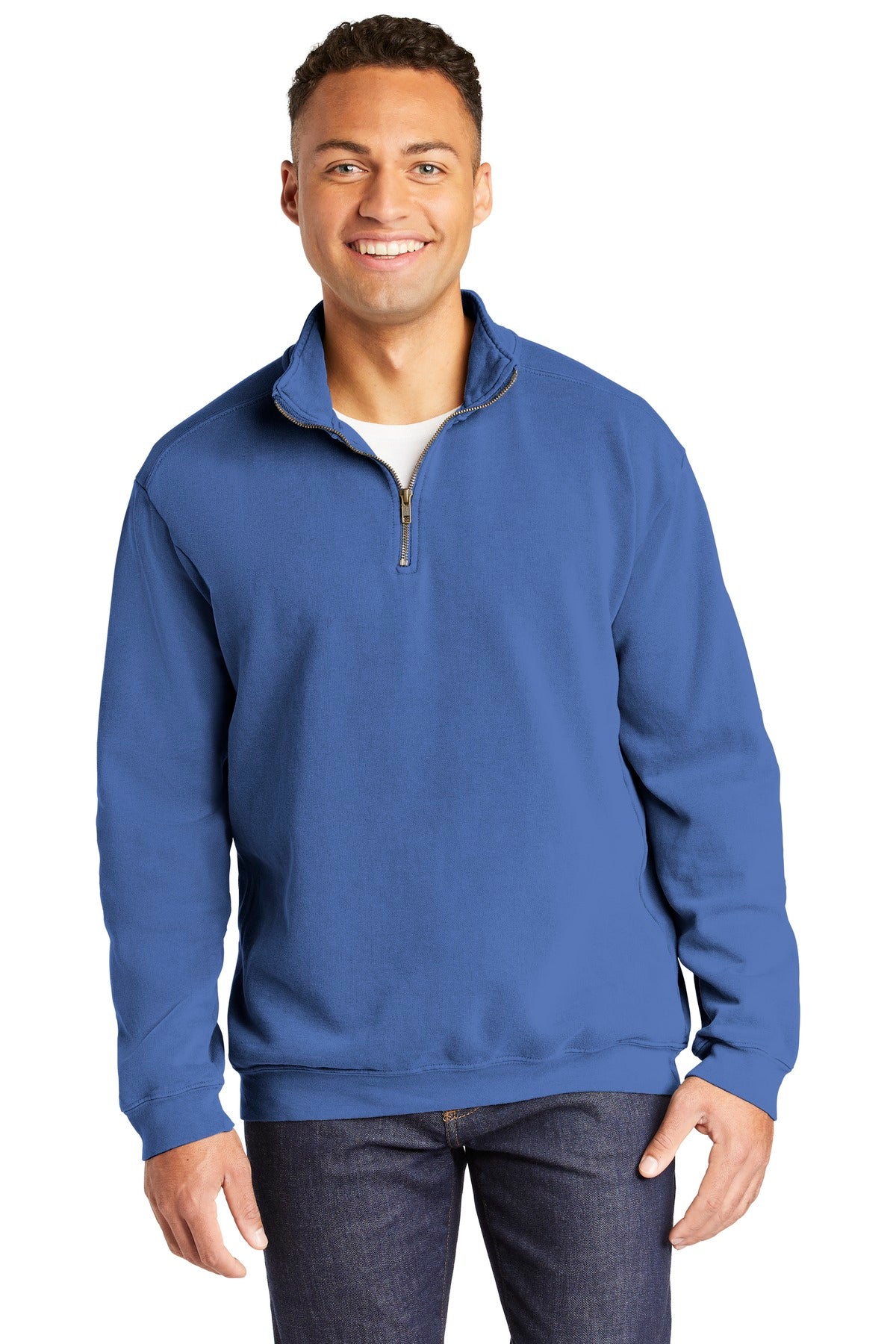 Custom Flo Blue Ring Spun 1/4-Zip Sweatshirt 1580, personalized by SanCanDo Swag in Argyle, TX