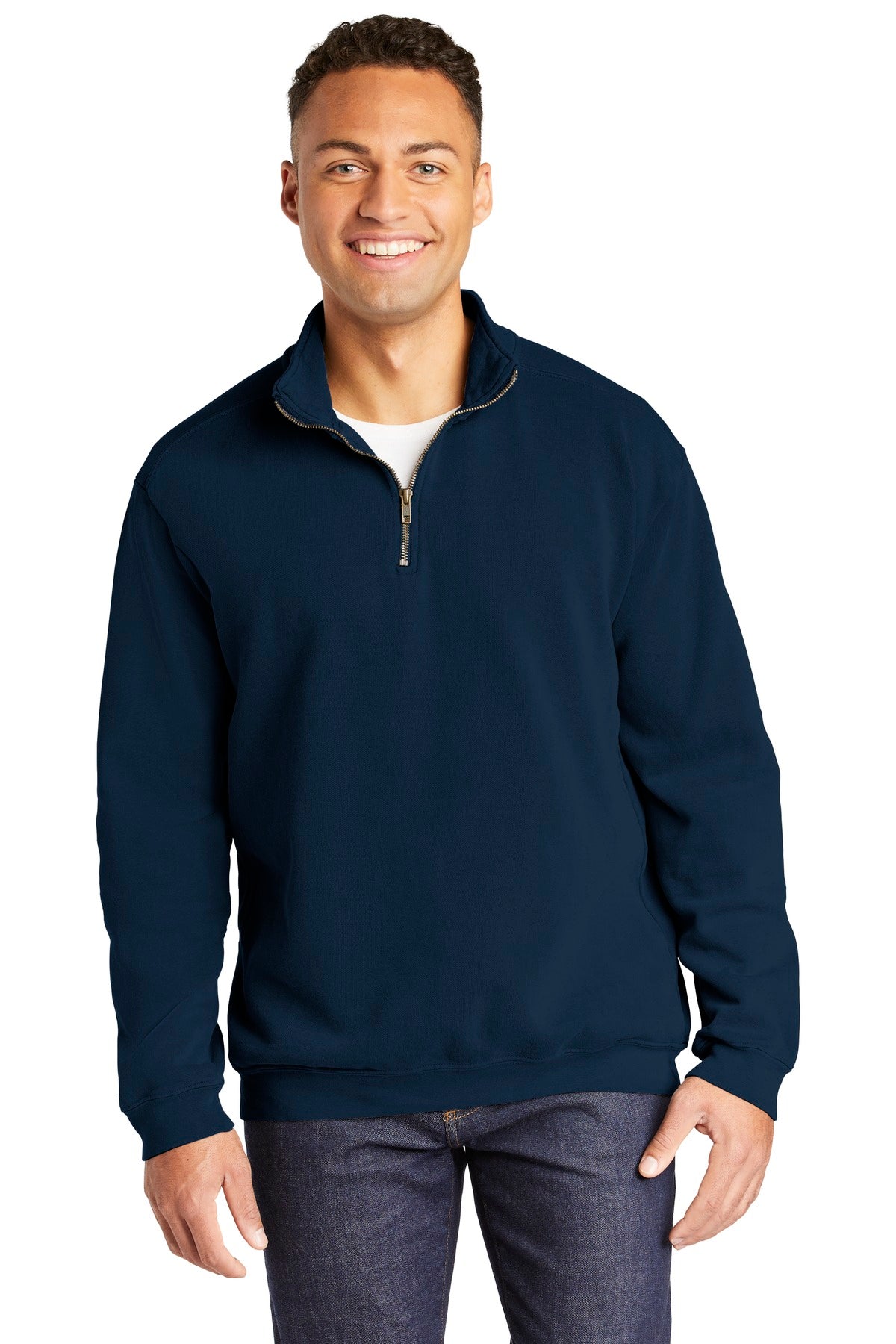 Custom True Navy Ring Spun 1/4-Zip Sweatshirt 1580, personalized by SanCanDo Swag in Argyle, TX