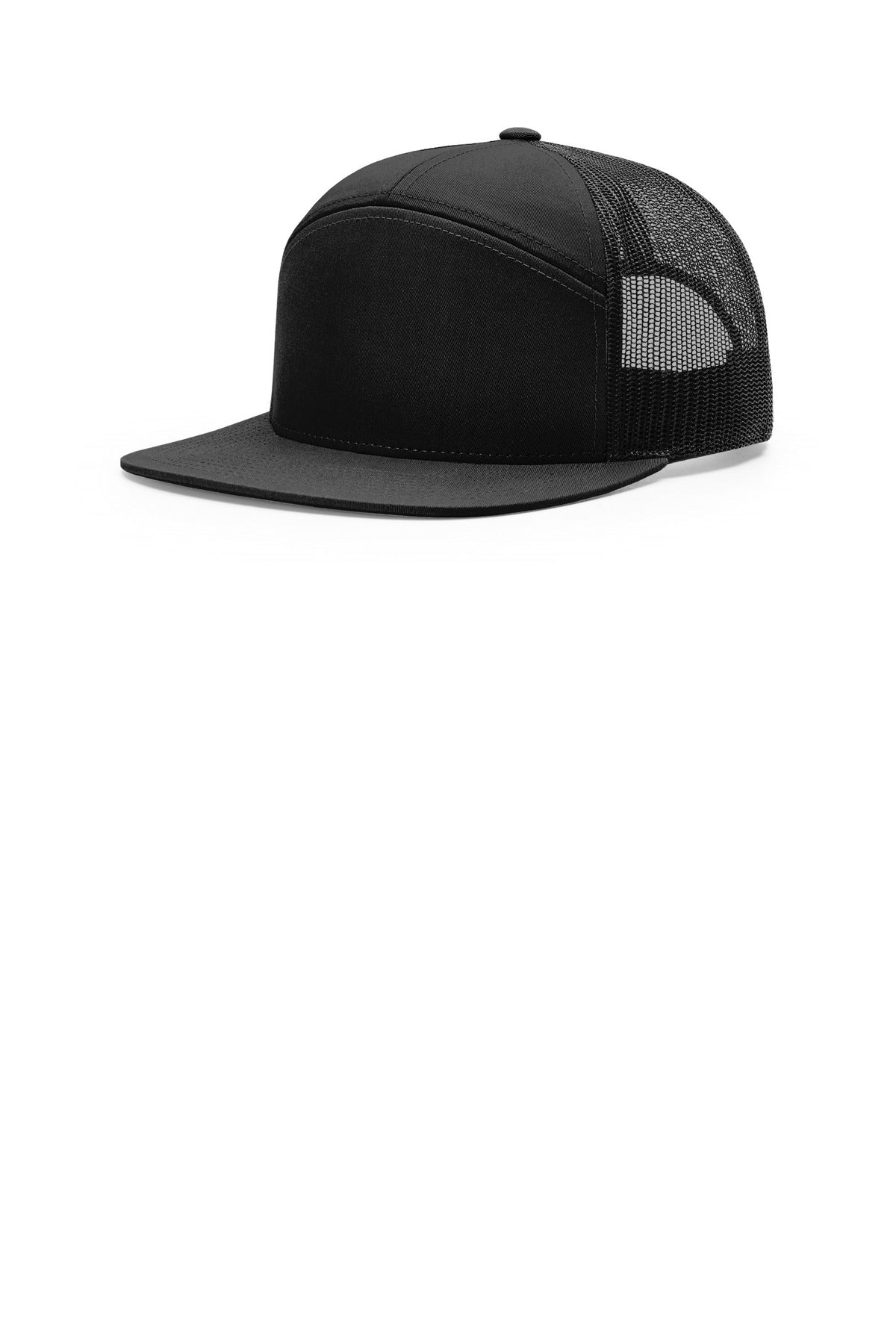 Custom Black 7-Panel Trucker 168, personalized by SanCanDo Swag in Argyle, TX