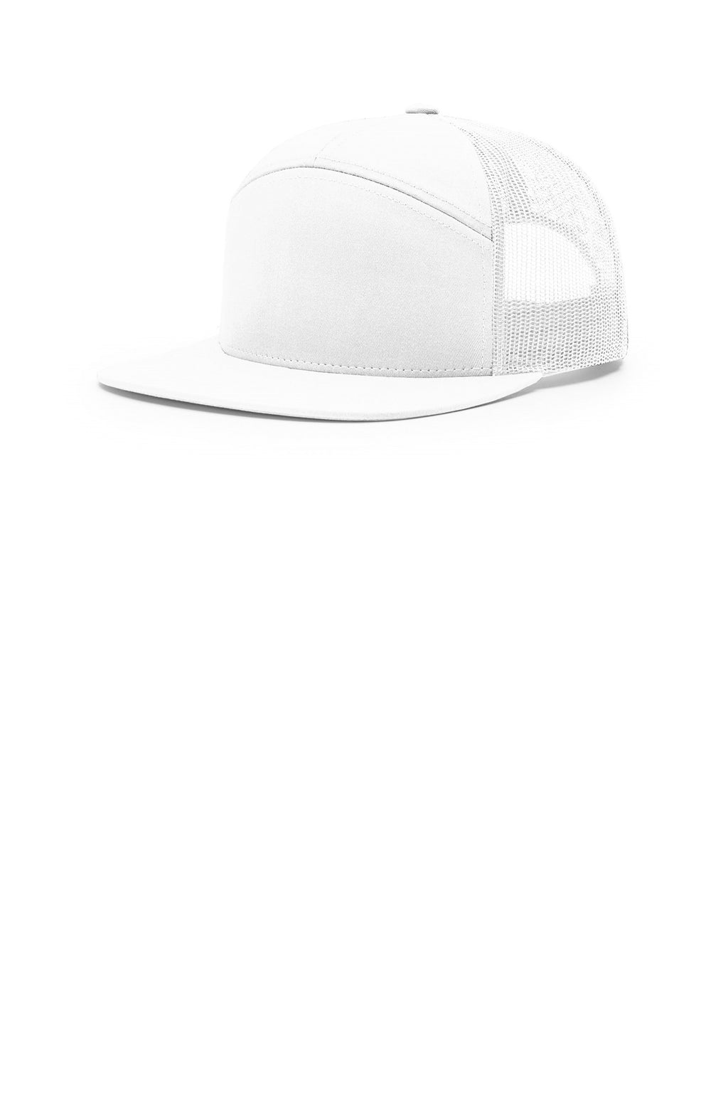 Custom White 7-Panel Trucker 168, personalized by SanCanDo Swag in Argyle, TX