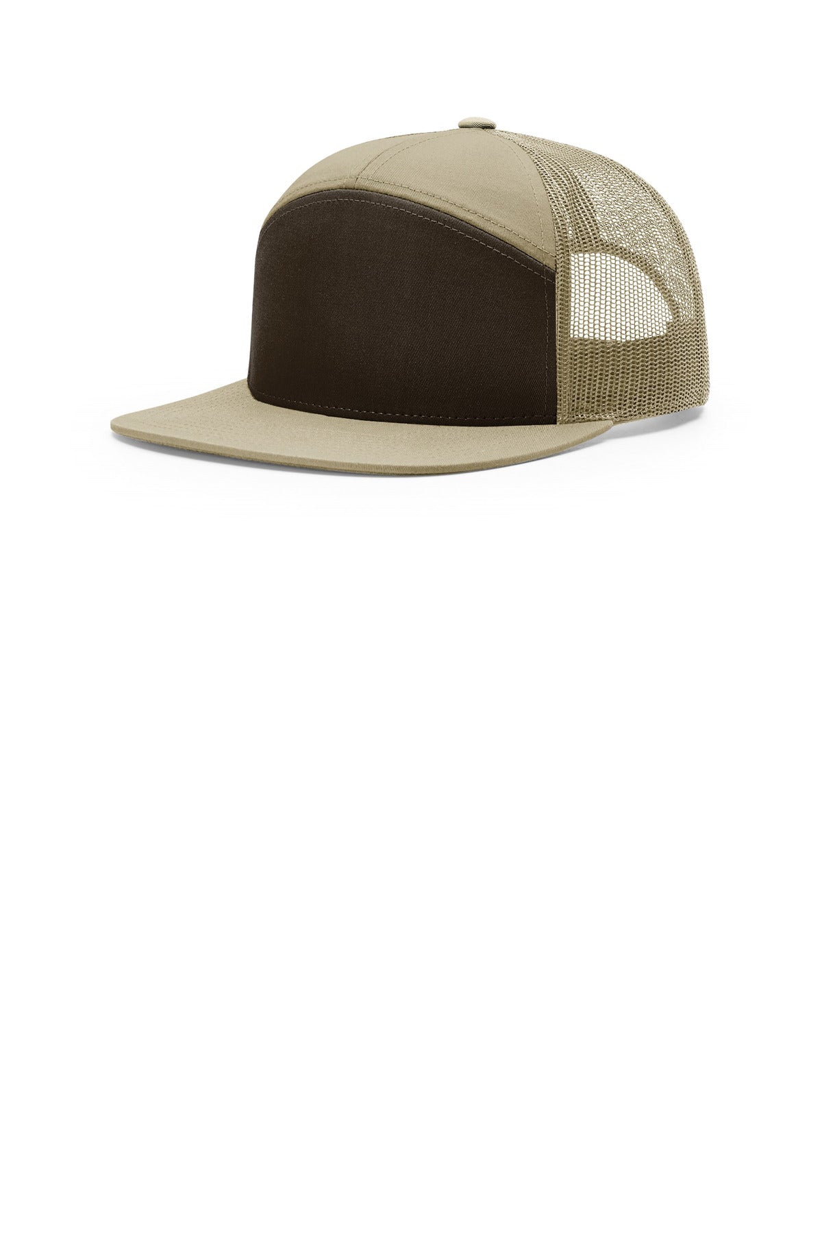 Custom Brown/ Khaki/ Khaki 7-Panel Trucker 168, personalized by SanCanDo Swag in Argyle, TX