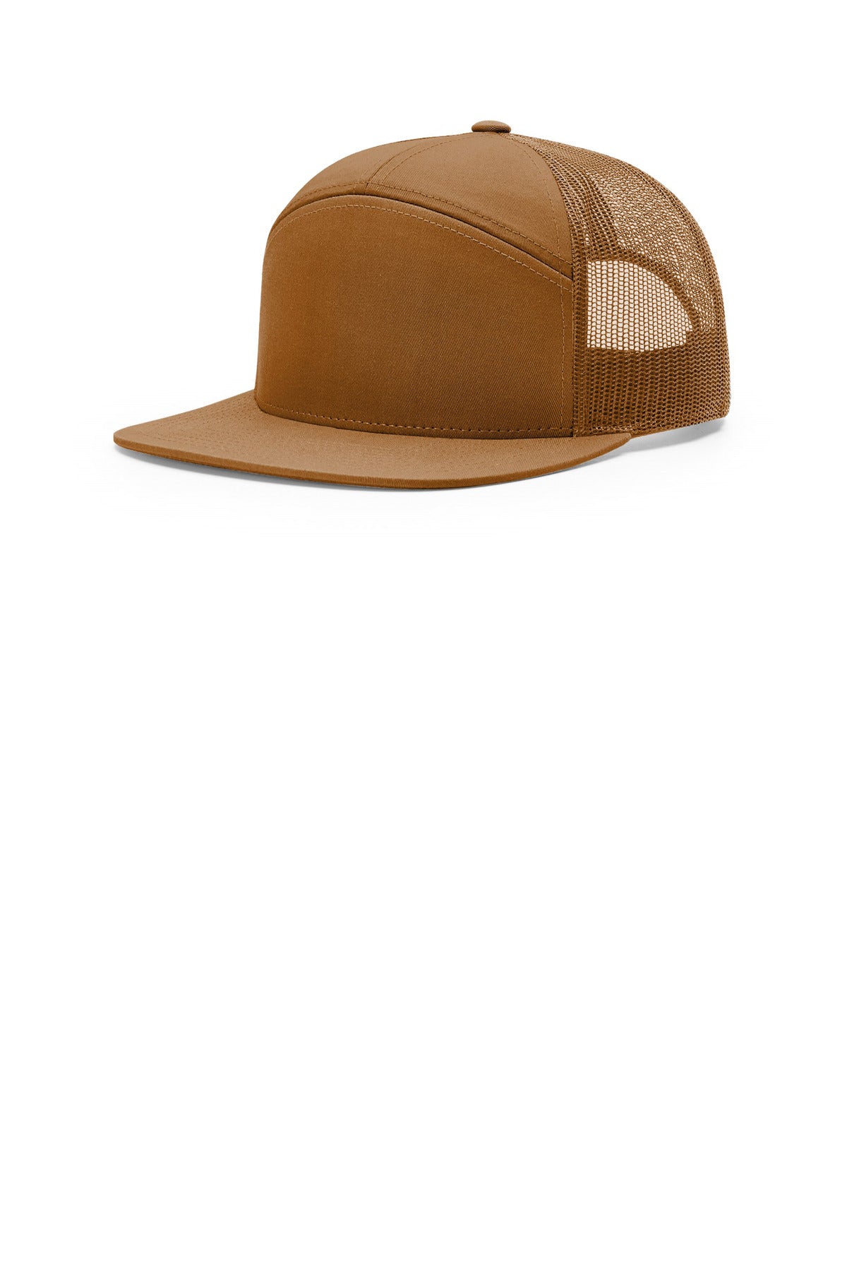 Custom Caramel 7-Panel Trucker 168, personalized by SanCanDo Swag in Argyle, TX