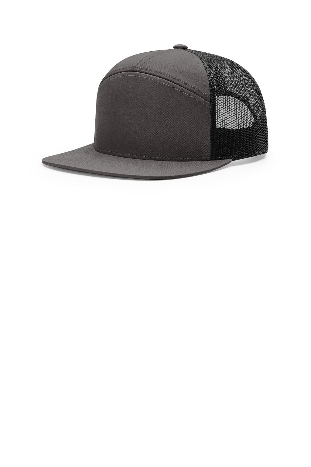 Custom Charcoal/ Black 7-Panel Trucker 168, personalized by SanCanDo Swag in Argyle, TX