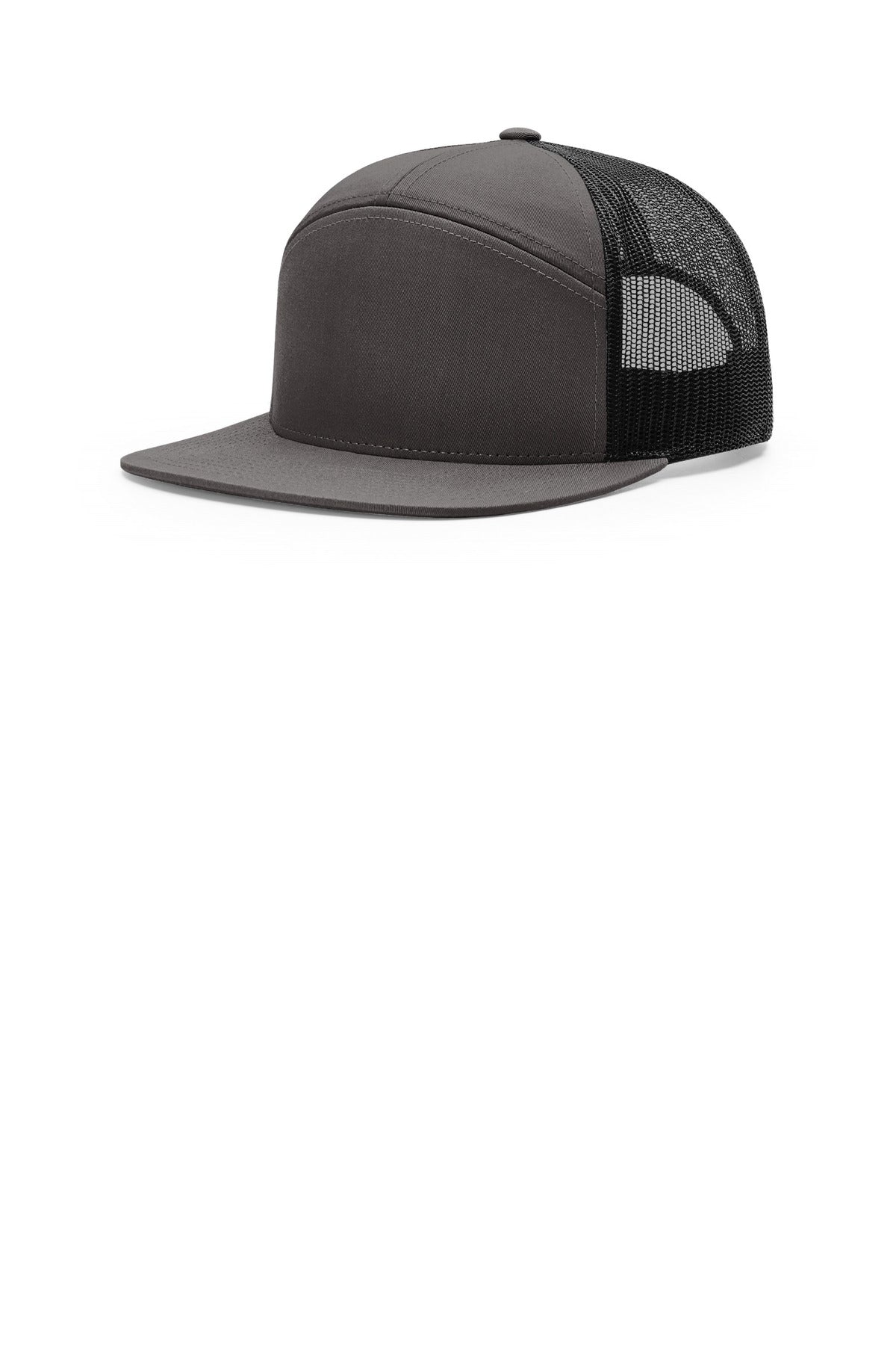 Custom Charcoal/ Black 7-Panel Trucker 168, personalized by SanCanDo Swag in Argyle, TX