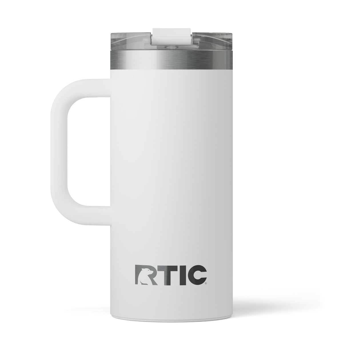 Custom RTIC 16 oz Road Trip Travel Mug in White, personalized by SanCanDo Swag in Argyle, TX