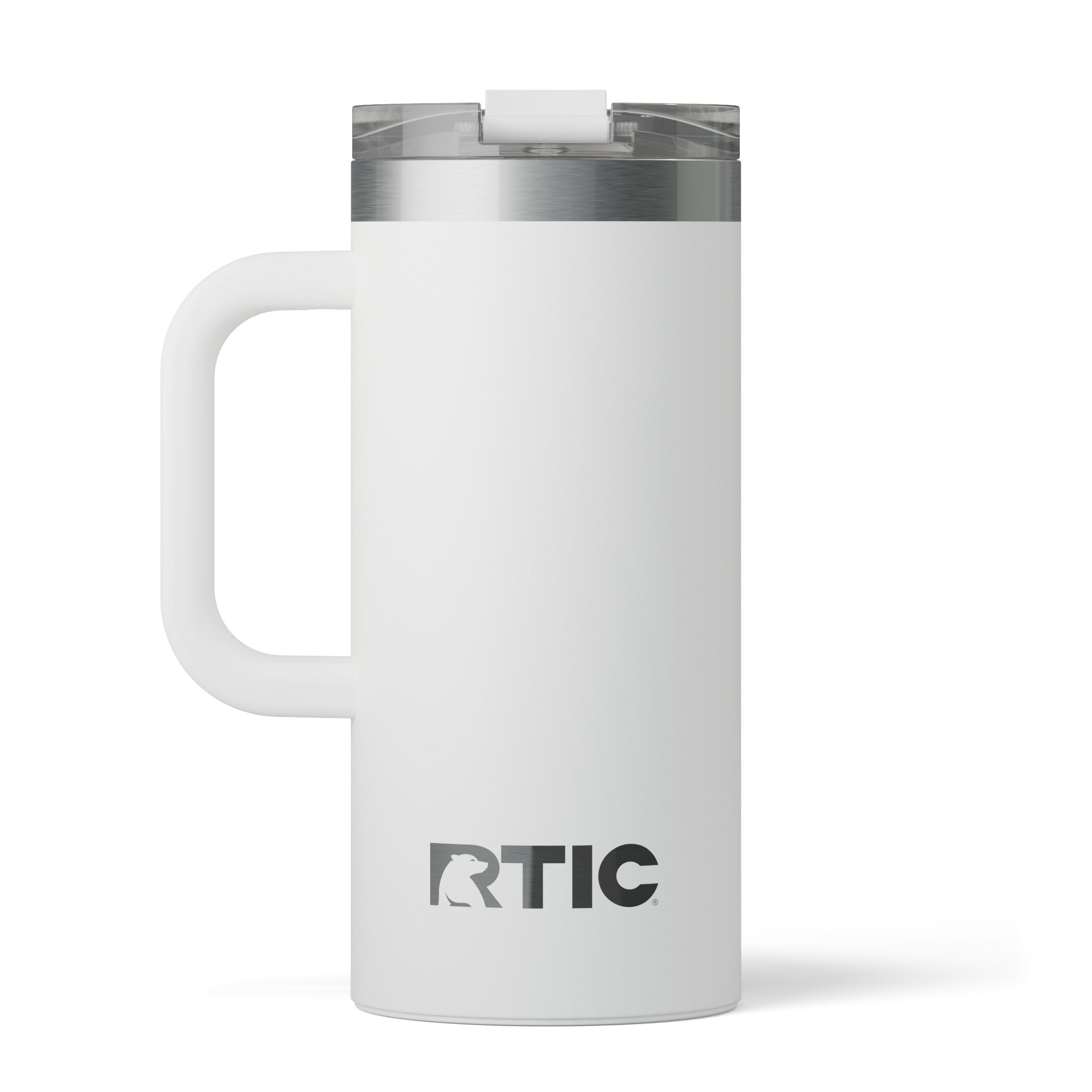 Custom White RTIC 16 oz Road Trip Travel Mug, personalized by SanCanDo Swag in Argyle, TX