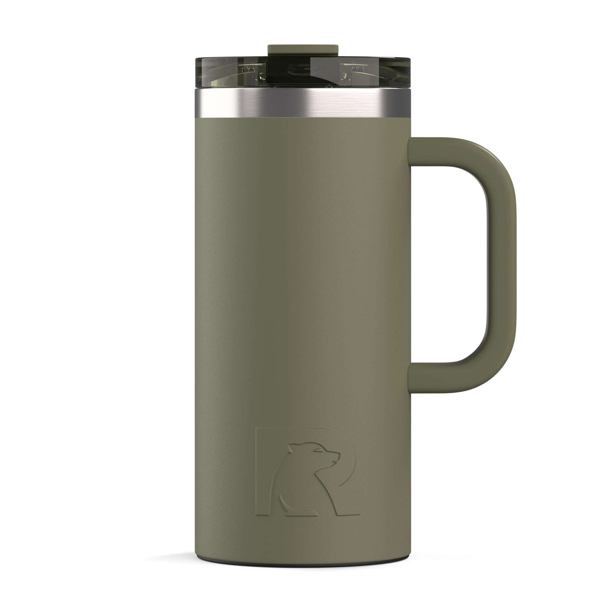 Custom Olive RTIC 16 oz Road Trip Travel Mug, personalized by SanCanDo Swag in Argyle, TX