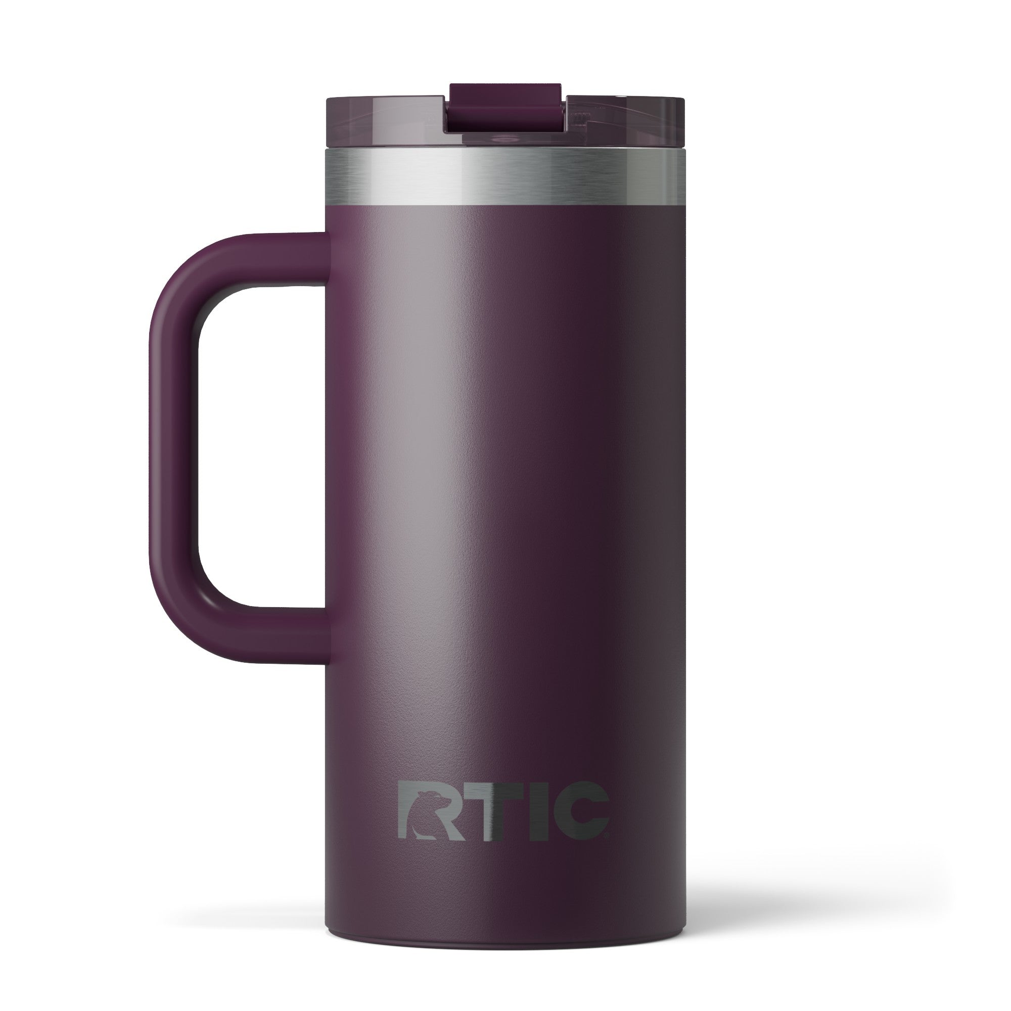 Custom Plum RTIC 16 oz Road Trip Travel Mug, personalized by SanCanDo Swag in Argyle, TX
