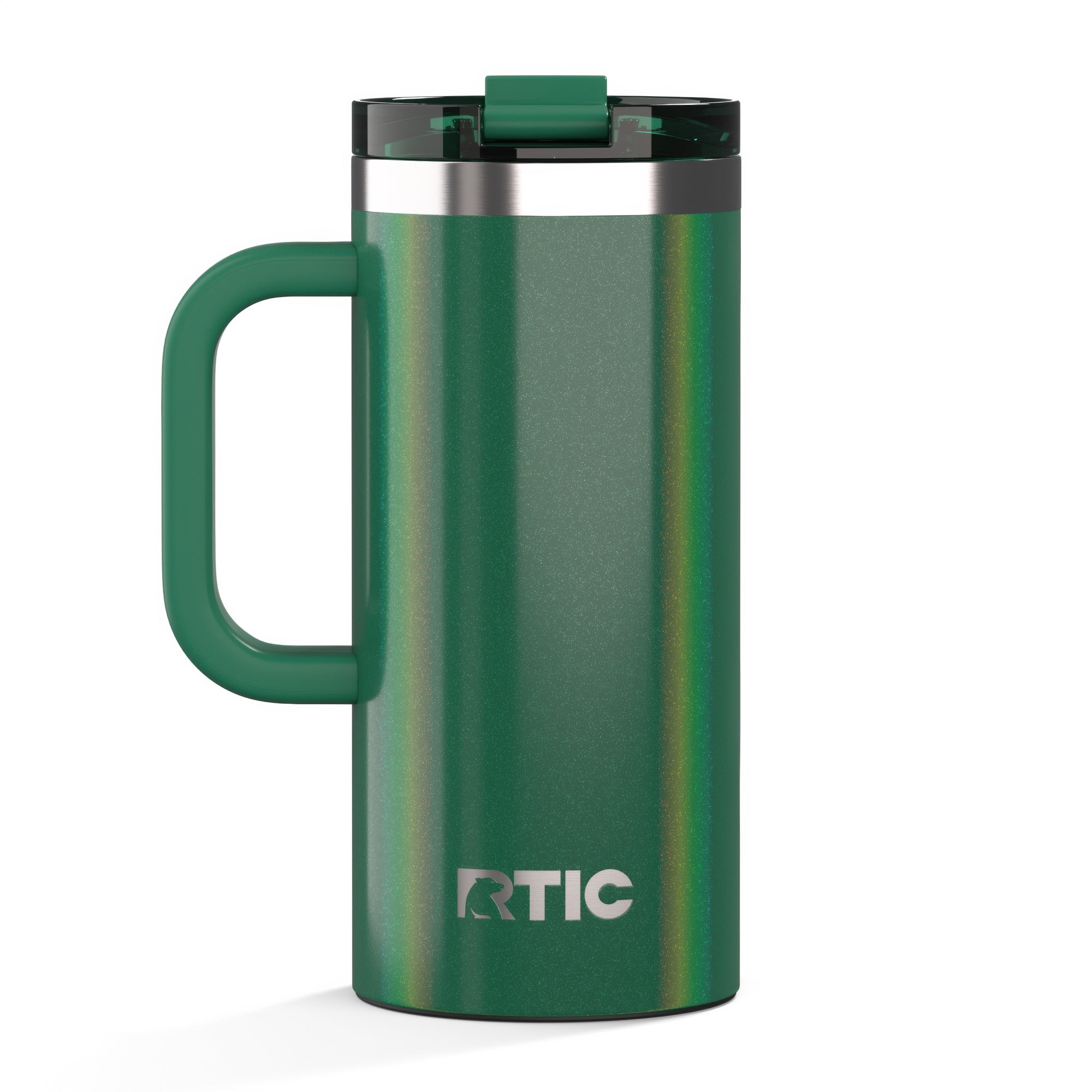 Custom Pine Tree Glitter RTIC 16 oz Road Trip Travel Mug, personalized by SanCanDo Swag in Argyle, TX