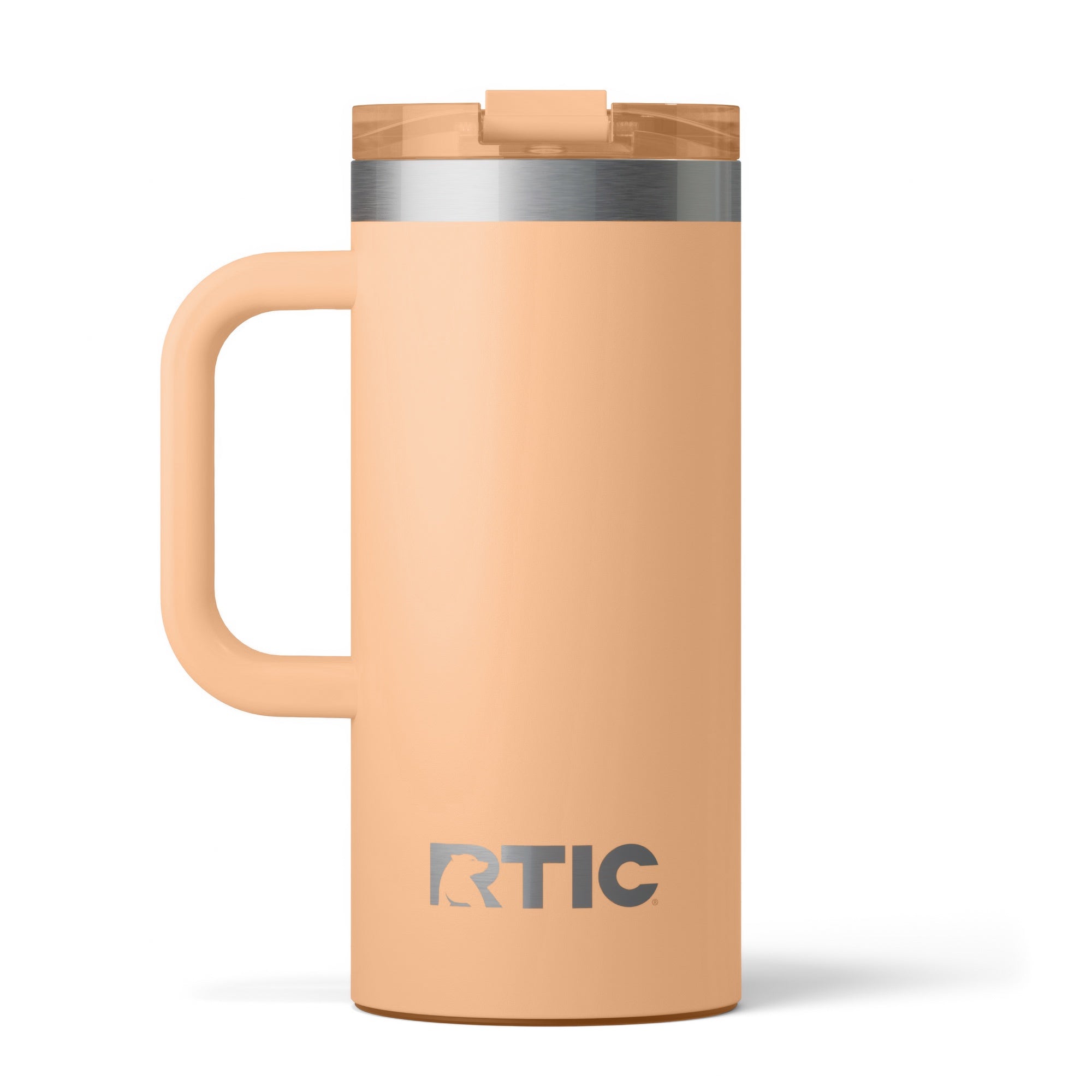 Custom Peach Tea RTIC 16 oz Road Trip Travel Mug, personalized by SanCanDo Swag in Argyle, TX