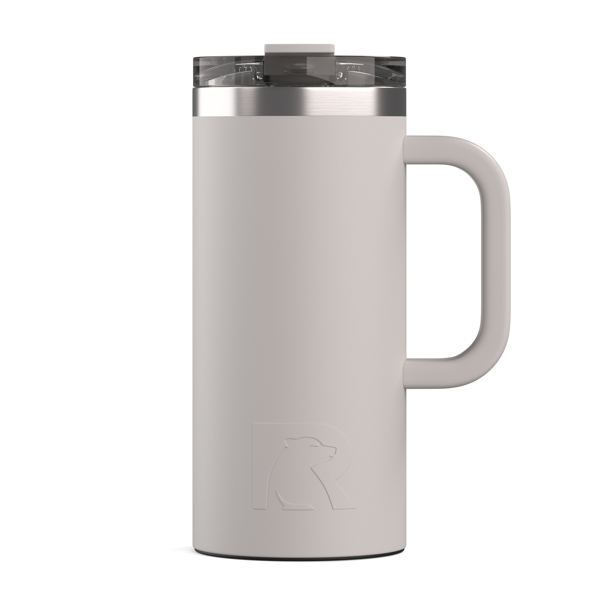 Custom Cool Grey RTIC 16 oz Road Trip Travel Mug, personalized by SanCanDo Swag in Argyle, TX